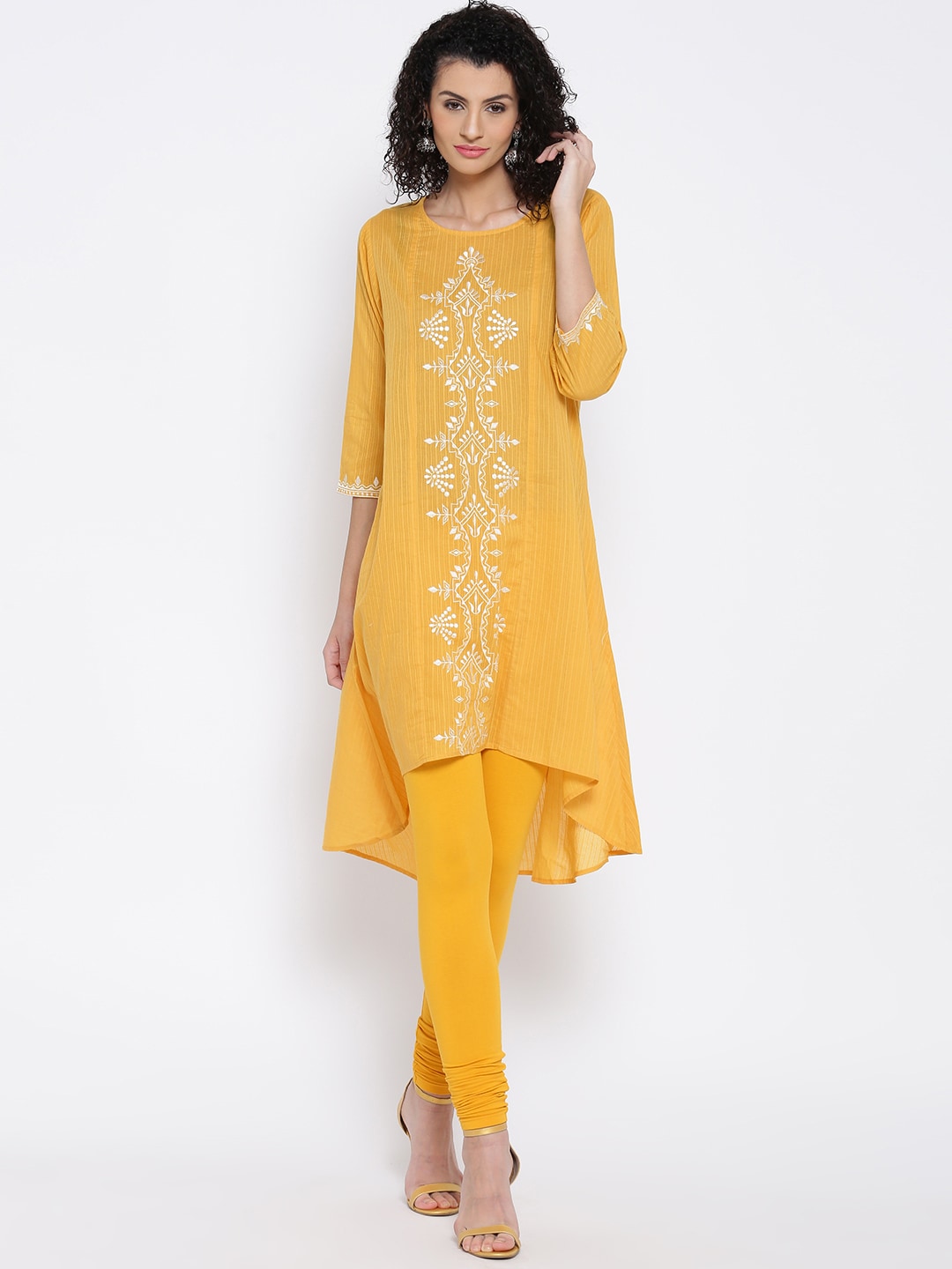 RANGMANCH BY PANTALOONS Women Yellow Embroidered A-Line Kurta