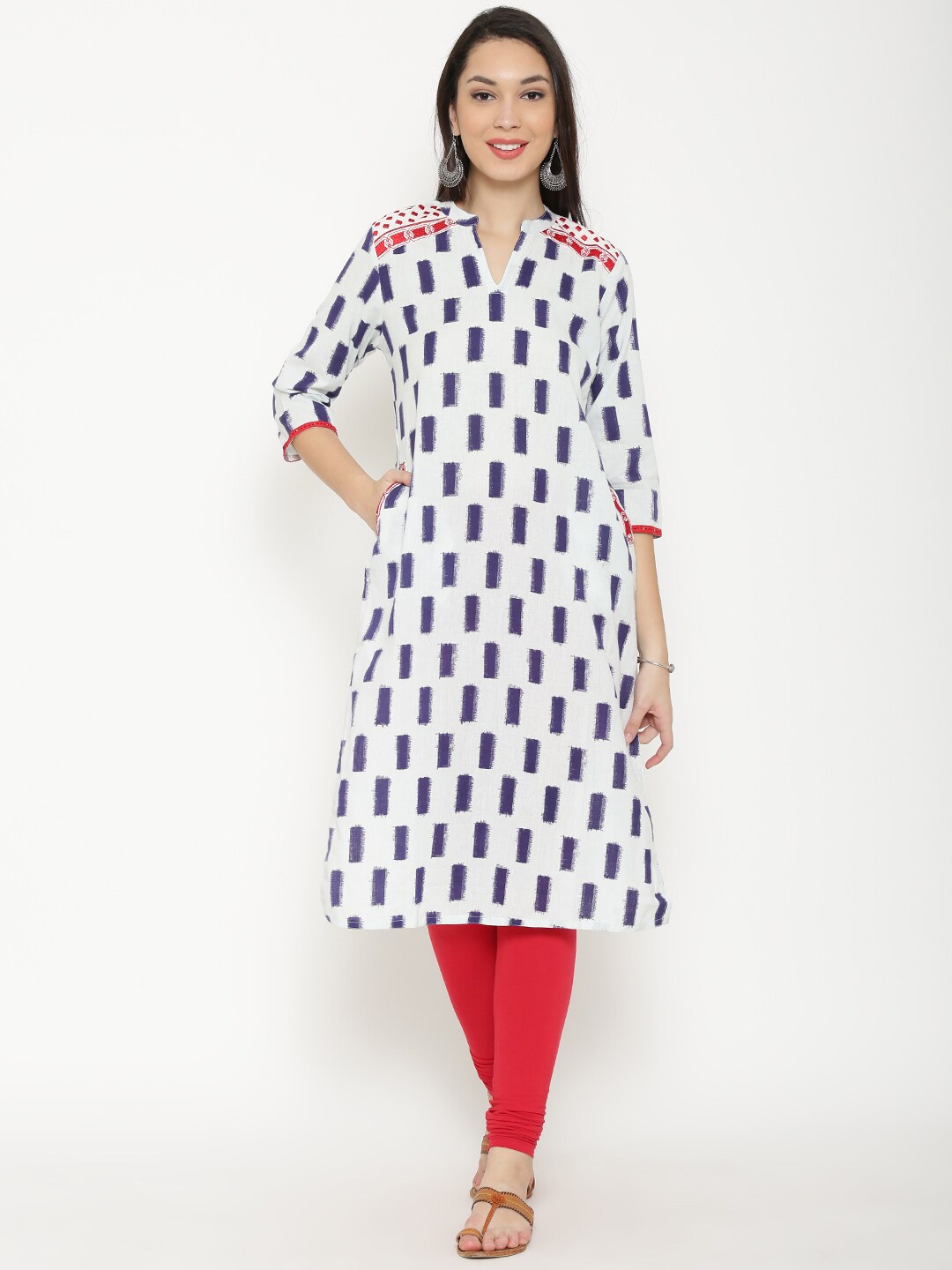 RANGMANCH BY PANTALOONS Women Off-white  Navy Printed Straight Kurta