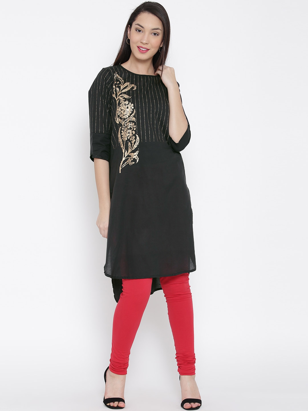 RANGMANCH BY PANTALOONS Women Black Printed Straight Kurta