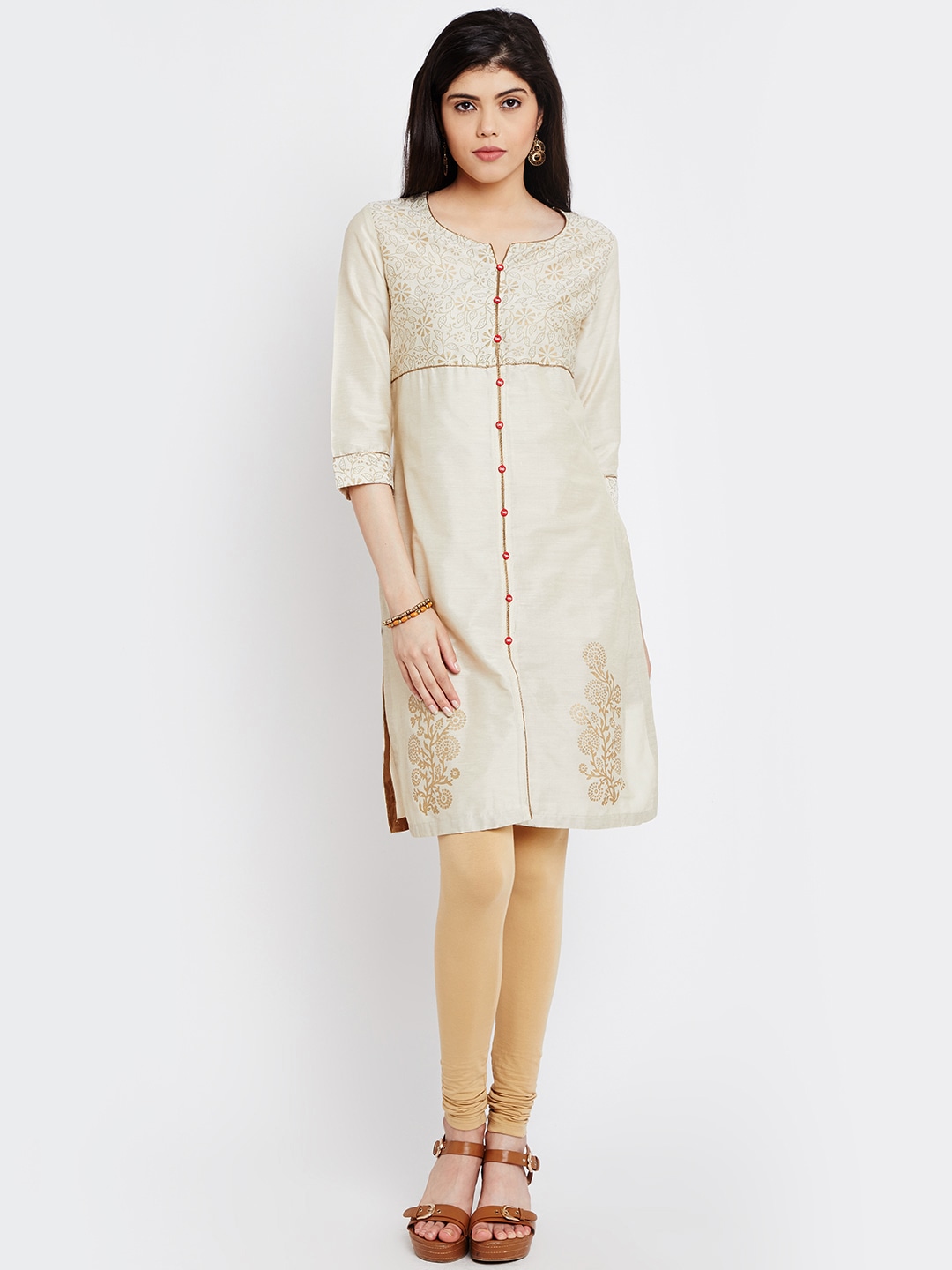 RANGMANCH BY PANTALOONS Women Beige Printed Straight Kurta