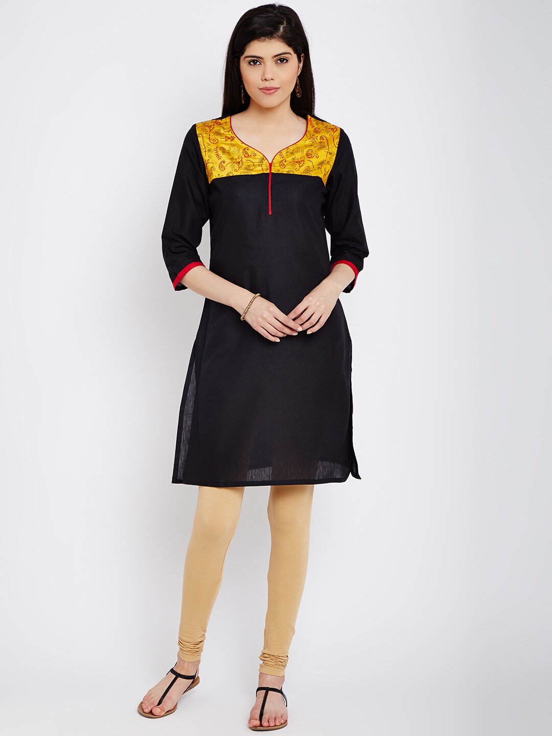 RANGMANCH BY PANTALOONS Women Black Solid Straight Kurta