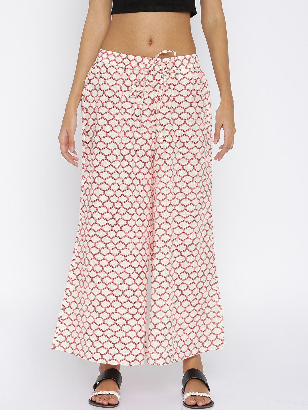 RANGMANCH BY PANTALOONS Off-White  Red Printed Palazzos