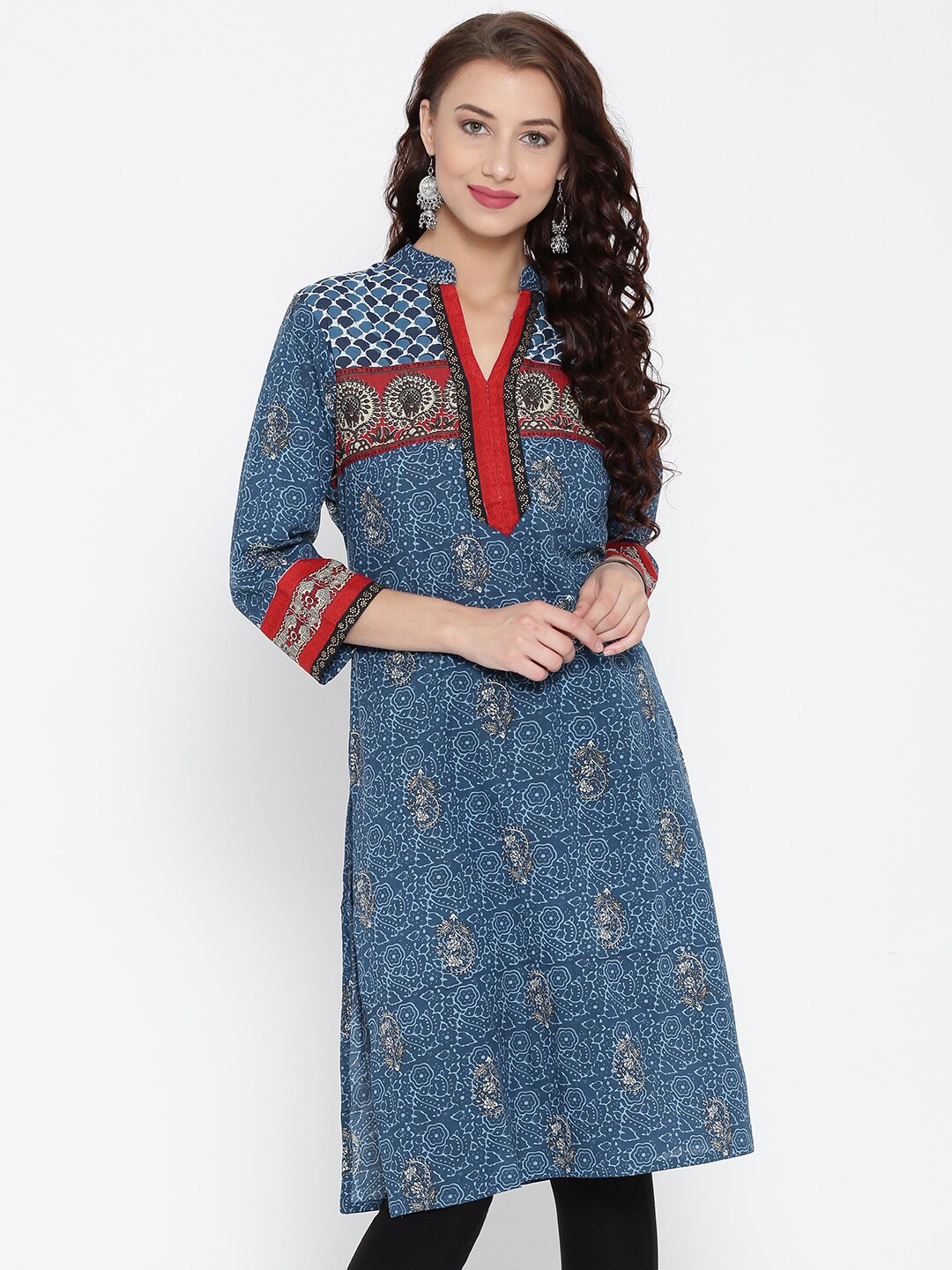 Sabhyata Women Blue Printed Straight Kurta