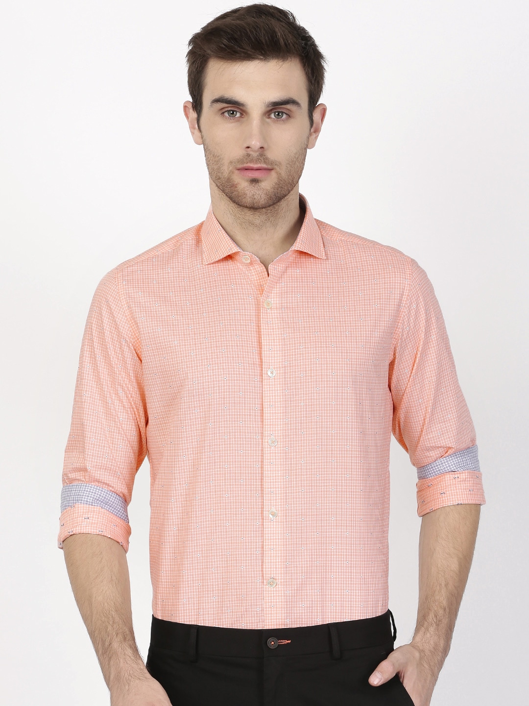 SIMON CARTER LONDON Men Peach-Coloured Slim Floral Dobby Formal Shirt