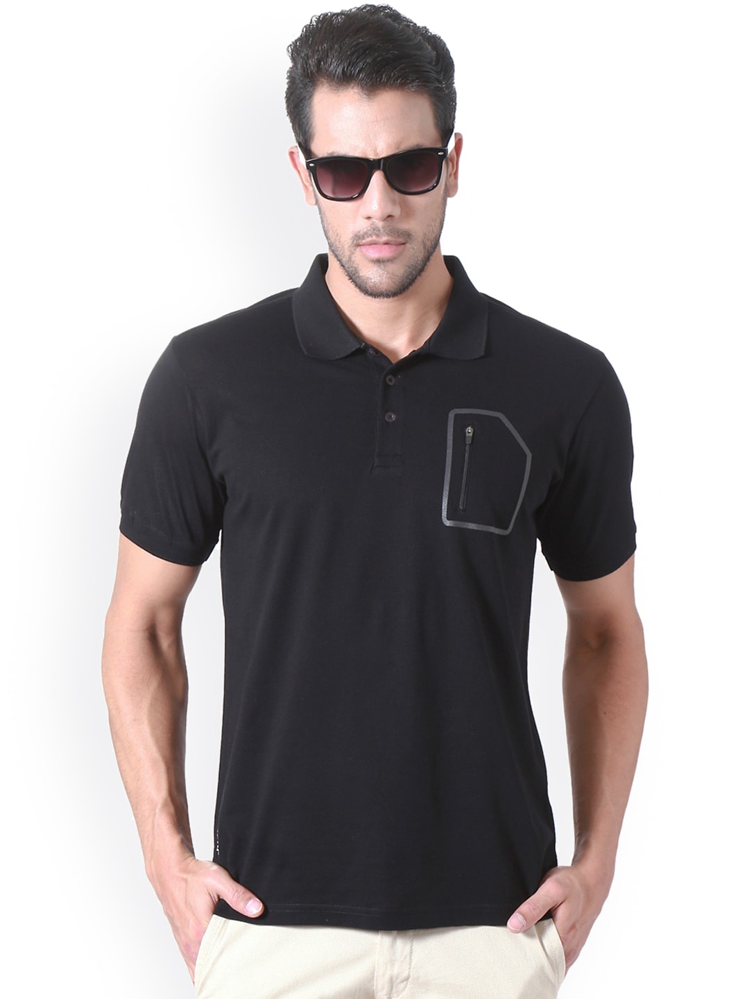 Solly Sport by Allen Solly Men Black Solid Polo T-shirt