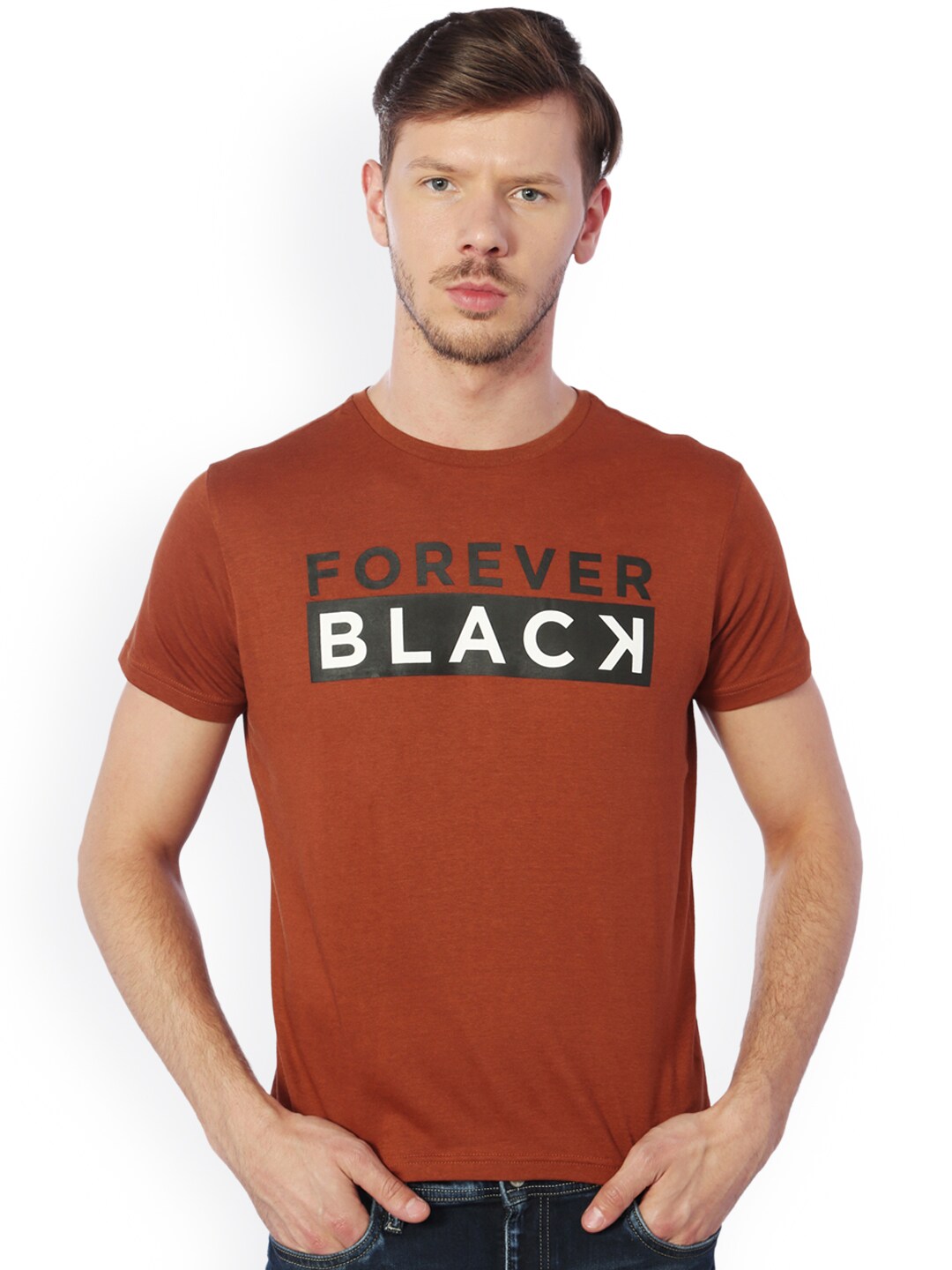 Solly Sport Men Brown Printed Round Neck T-shirt