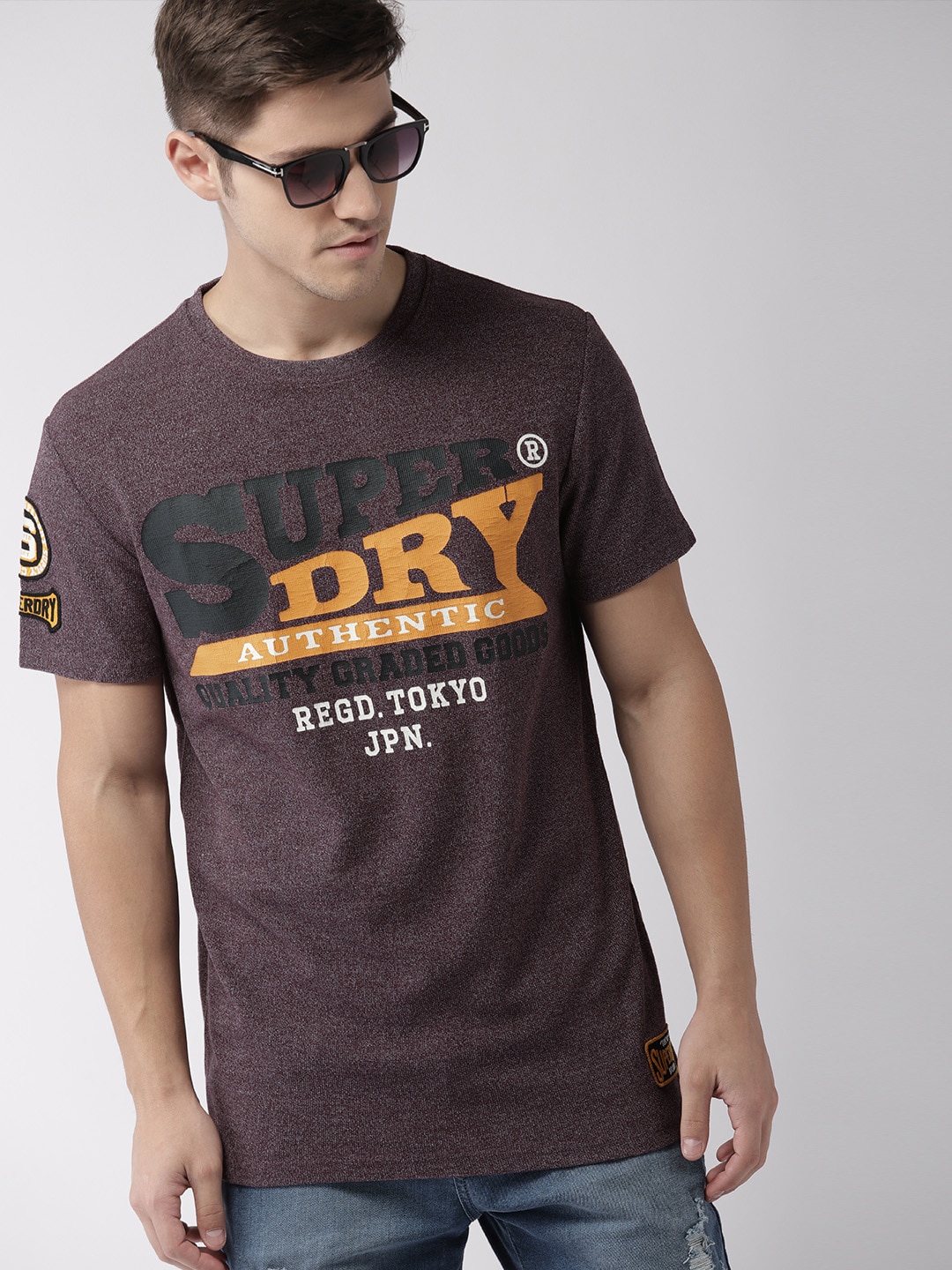 Superdry Men Burgundy Printed Round Neck T-shirt