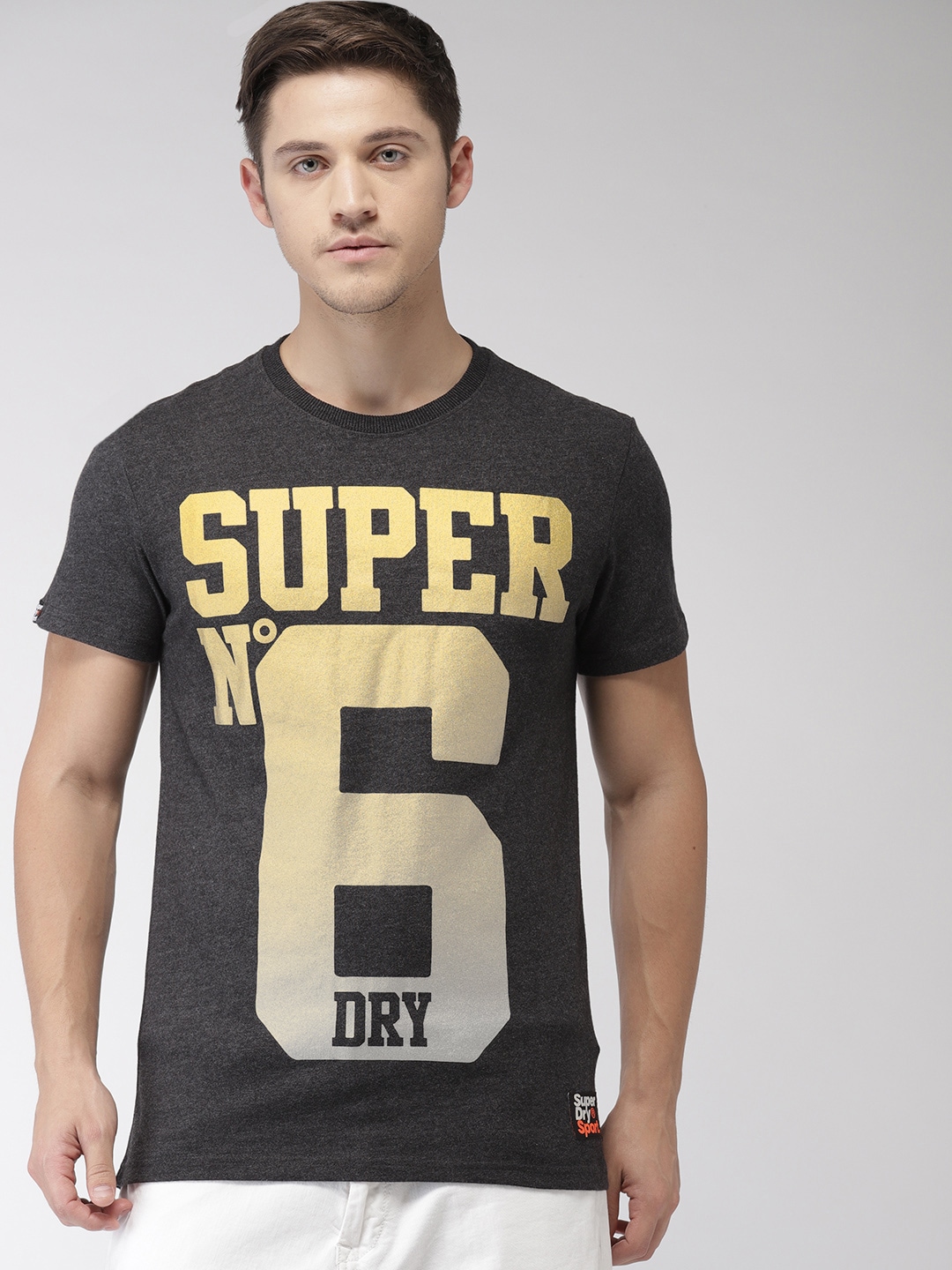 Superdry Men Charcoal Grey Printed Round Neck T-shirt