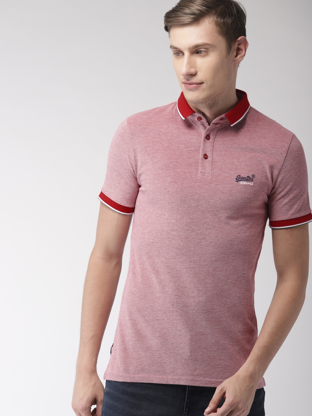 Superdry Men Red Solid Polo Collar T-shirt