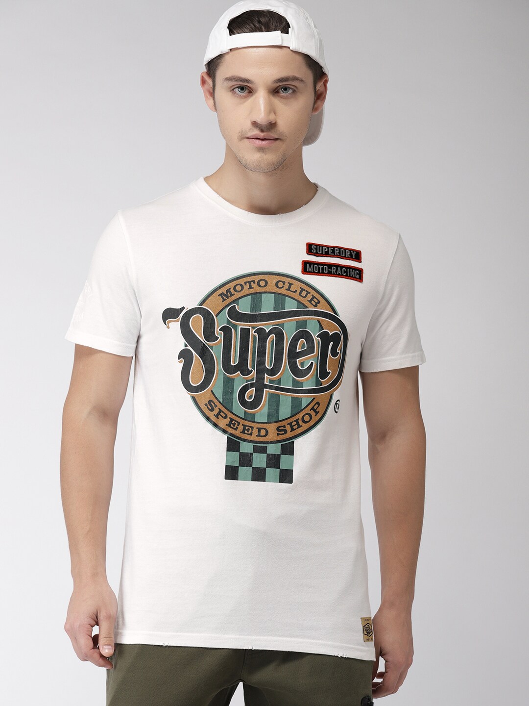 Superdry Men White Printed Round Neck T-shirt