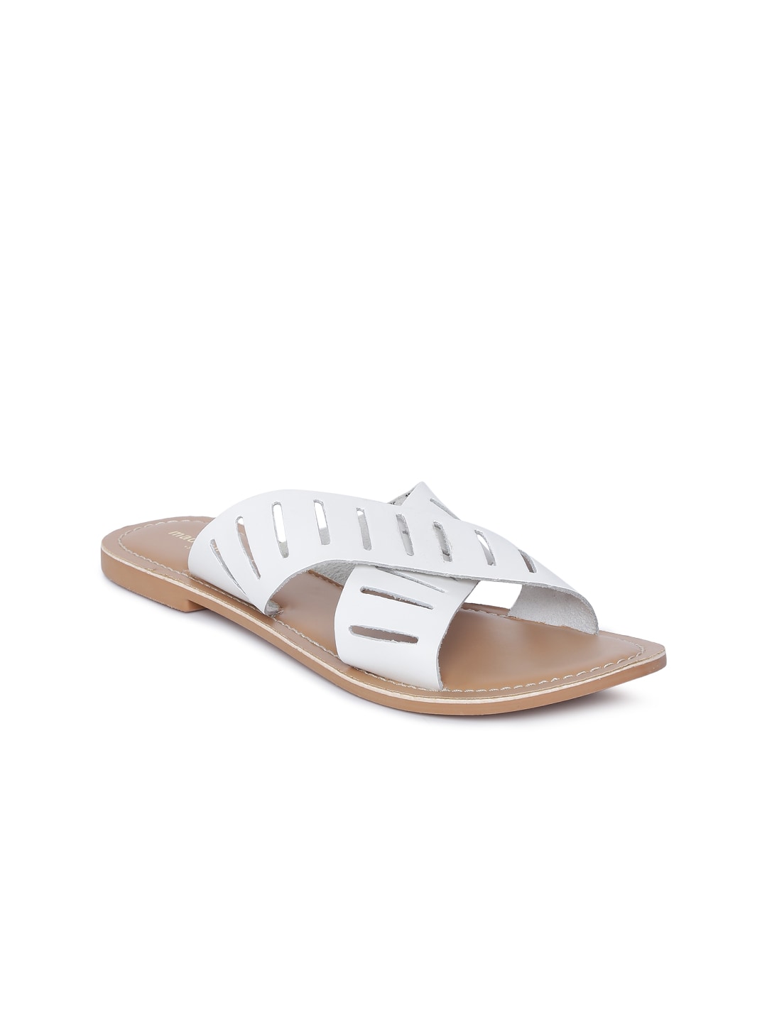 Steve Madden Women White Solid Leather Open Toe Flats