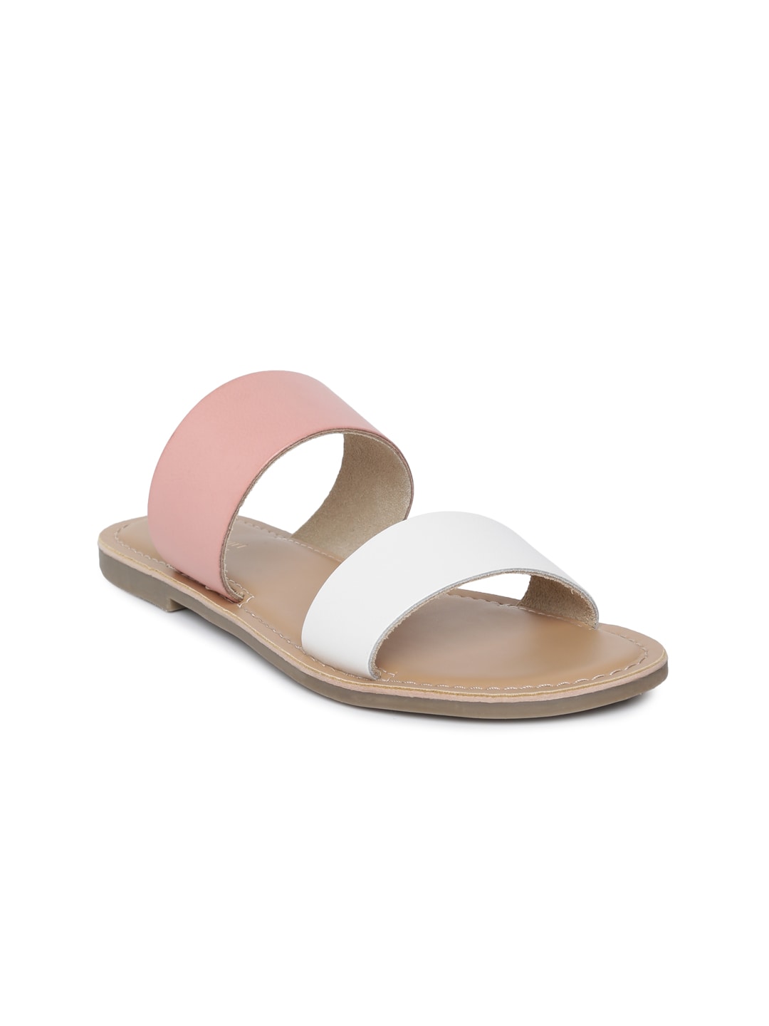 Steve Madden Women Pink  White Colourblocked Leather Open Toe Flats