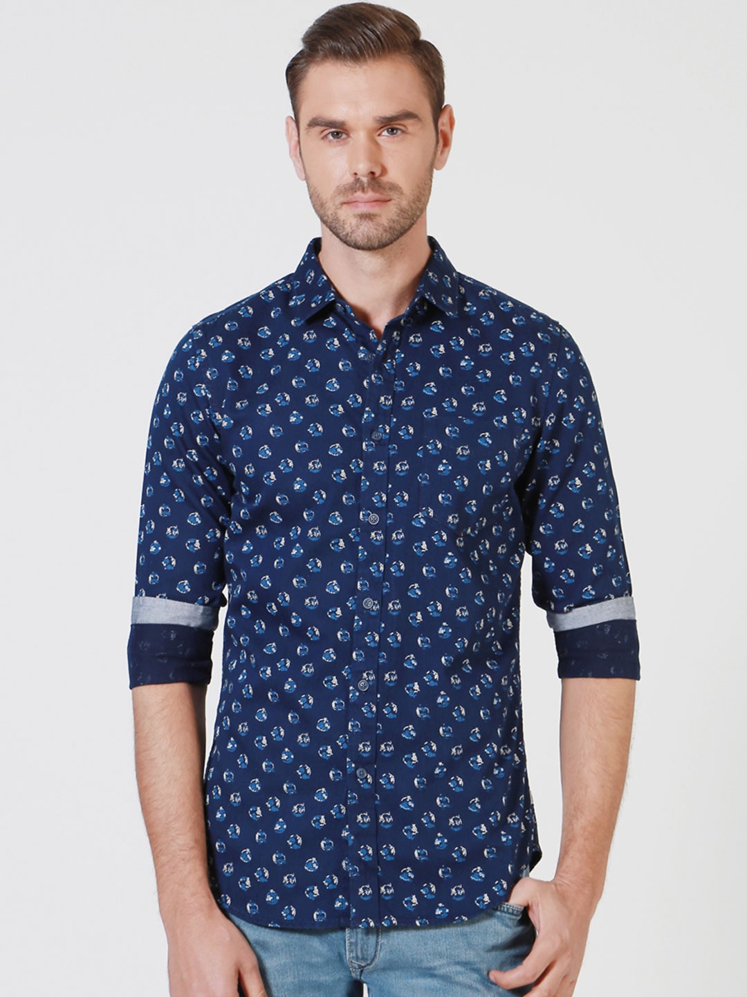 Solly Jeans Co. by Allen Solly Men Blue Regular Fit Printed Casual Shirt