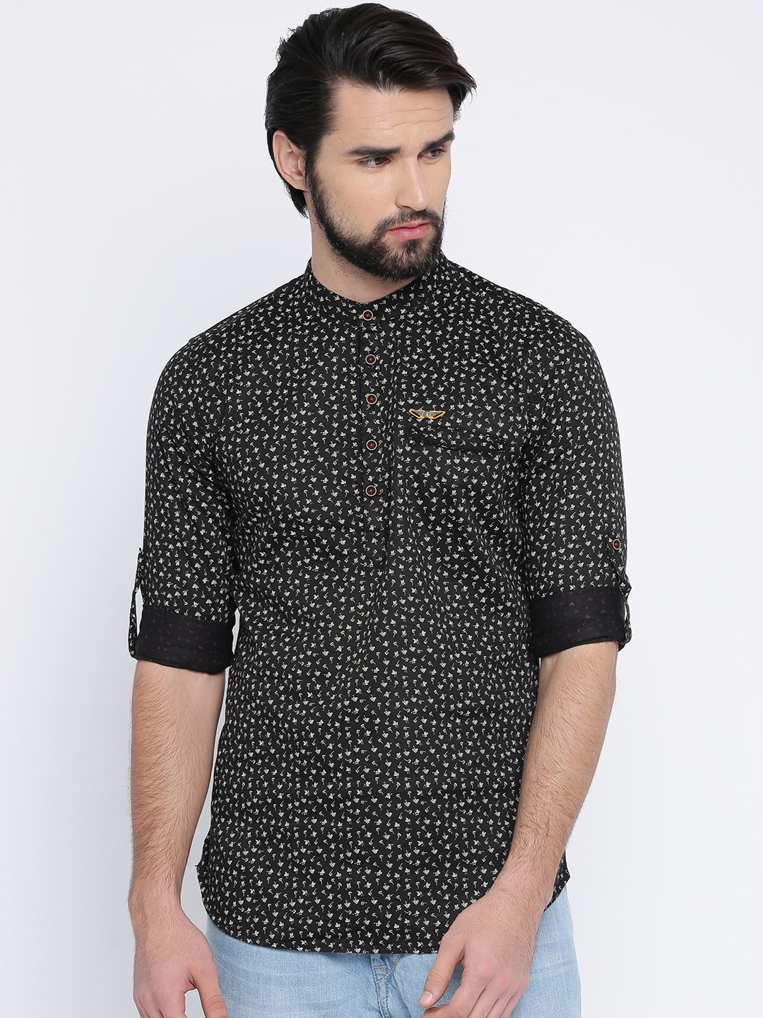 The Indian Garage Co Men Black Printed Straight Kurta