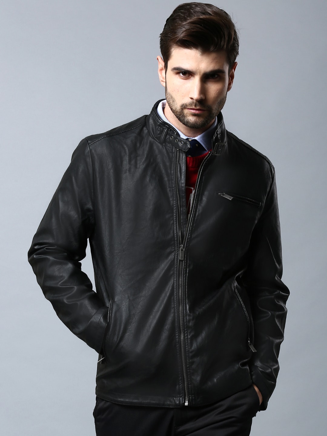 INVICTUS Men Black Solid Structured Jacket