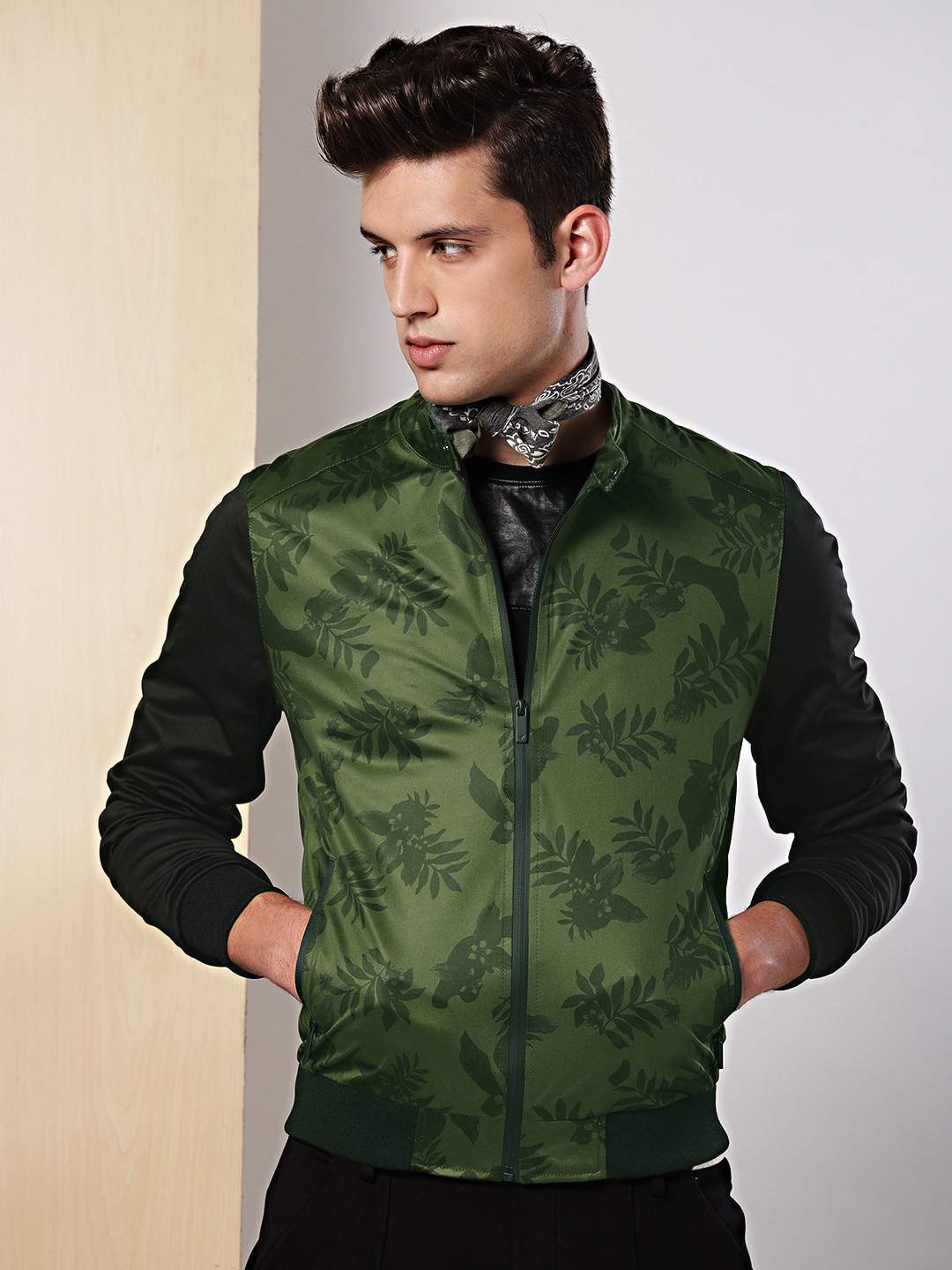 INVICTUS Men Olive Green  Black Printed Bomber