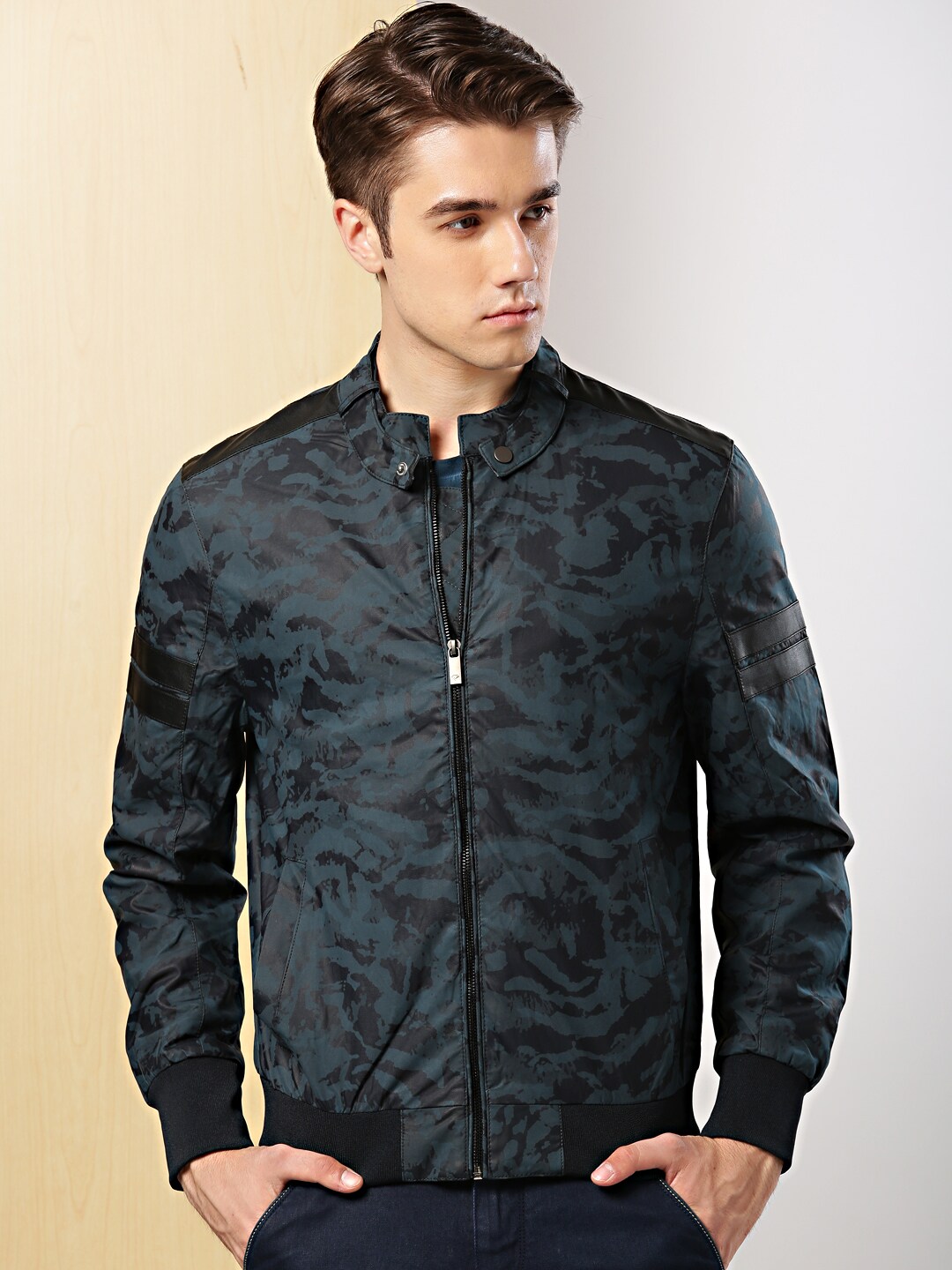 INVICTUS Men Teal Camo Bomber Jacket