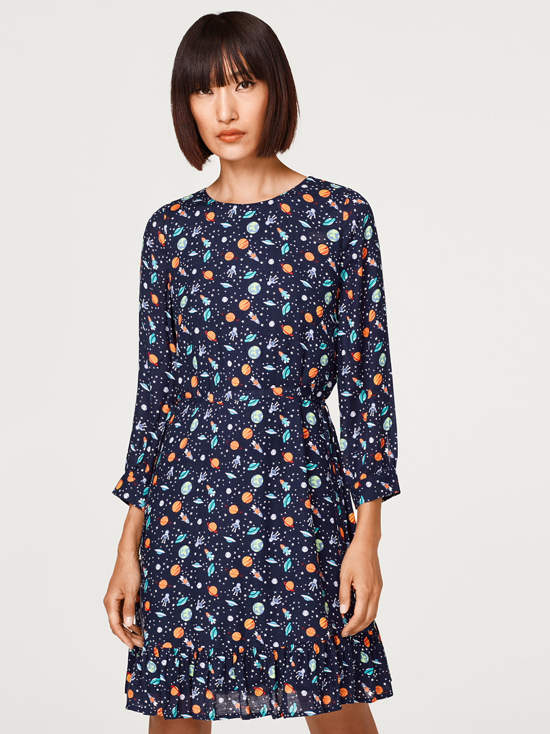 ESPRIT Women Navy Blue Printed A-Line Dress