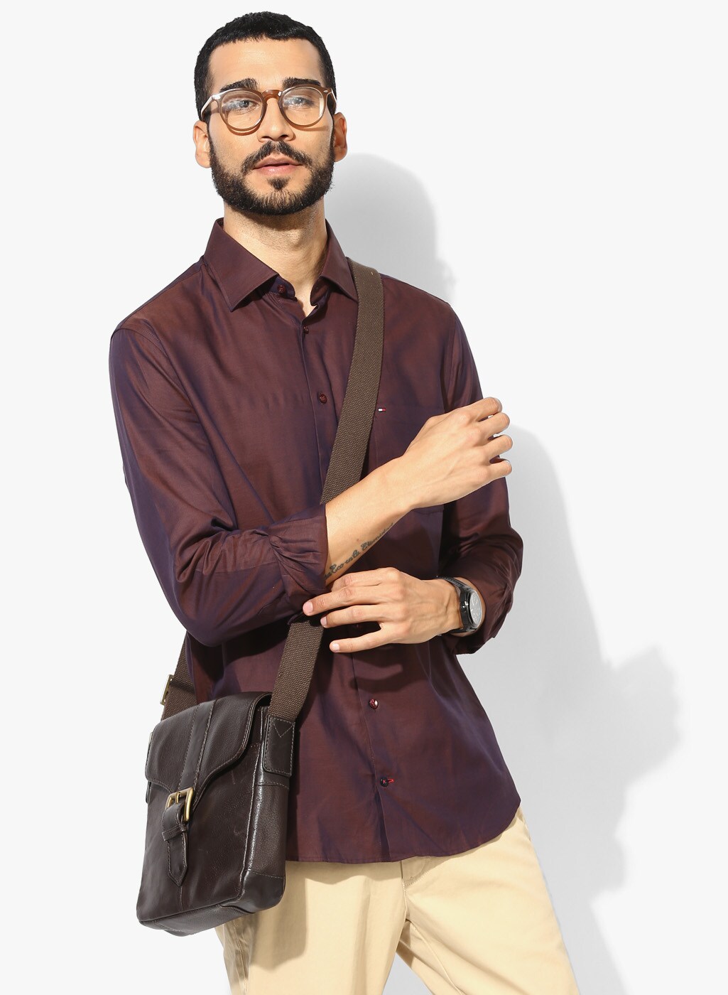 Brown Solid Slim Fit Casual Shirt