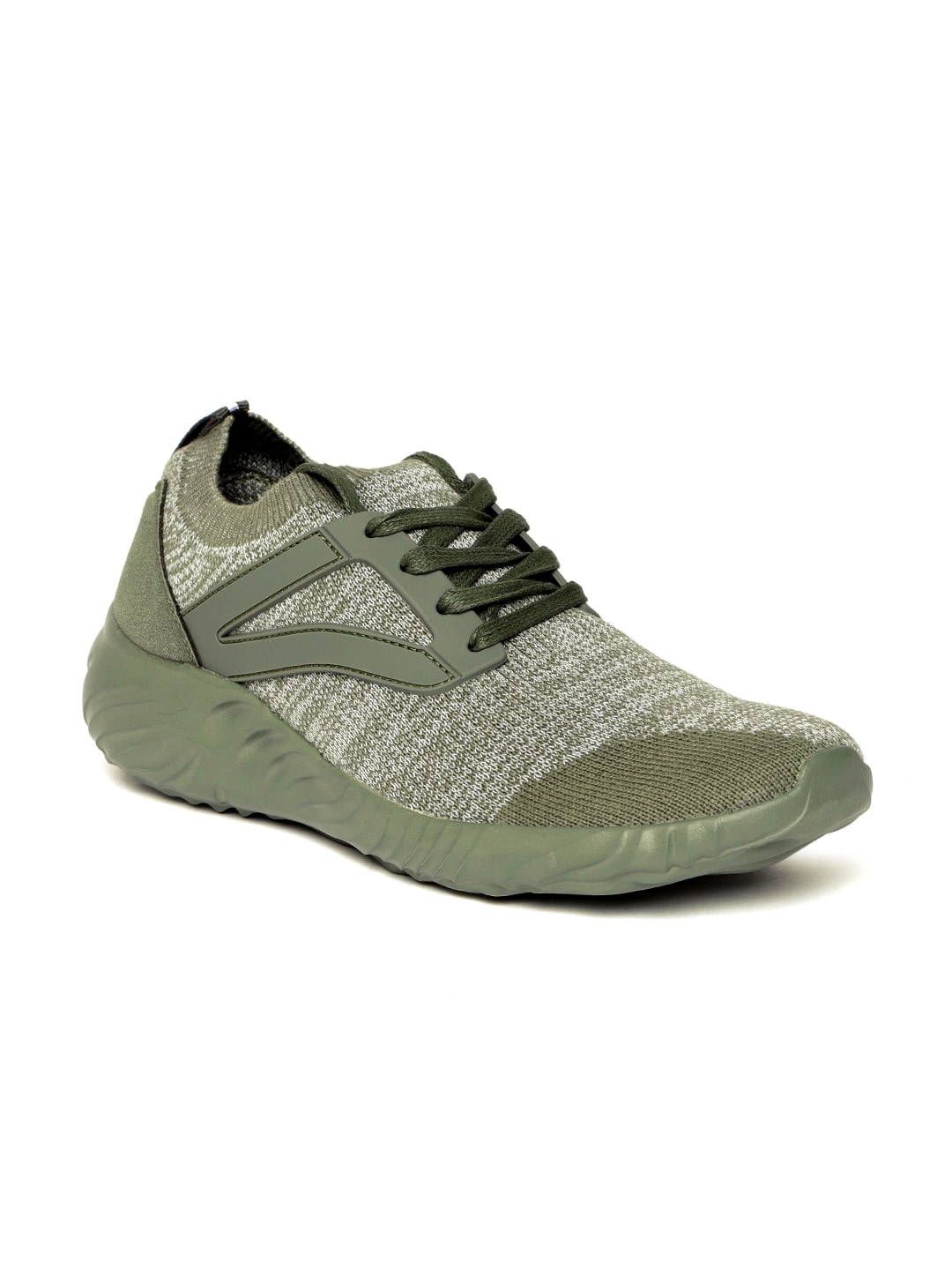 United Colors of Benetton Men Olive Green  White Woven Design Sneakers