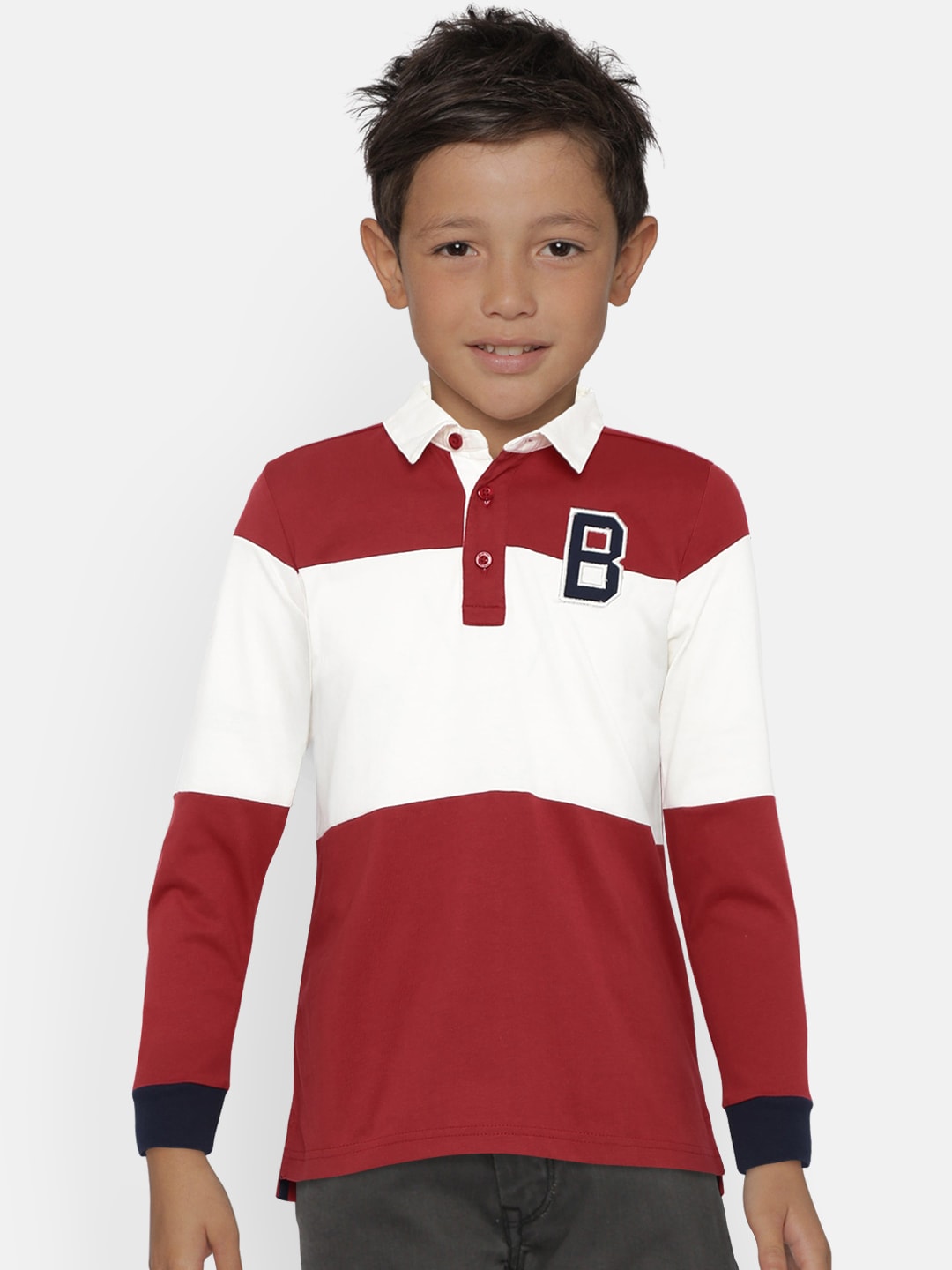 United Colors of Benetton Boys Maroon  White Colourblocked T-Shirt