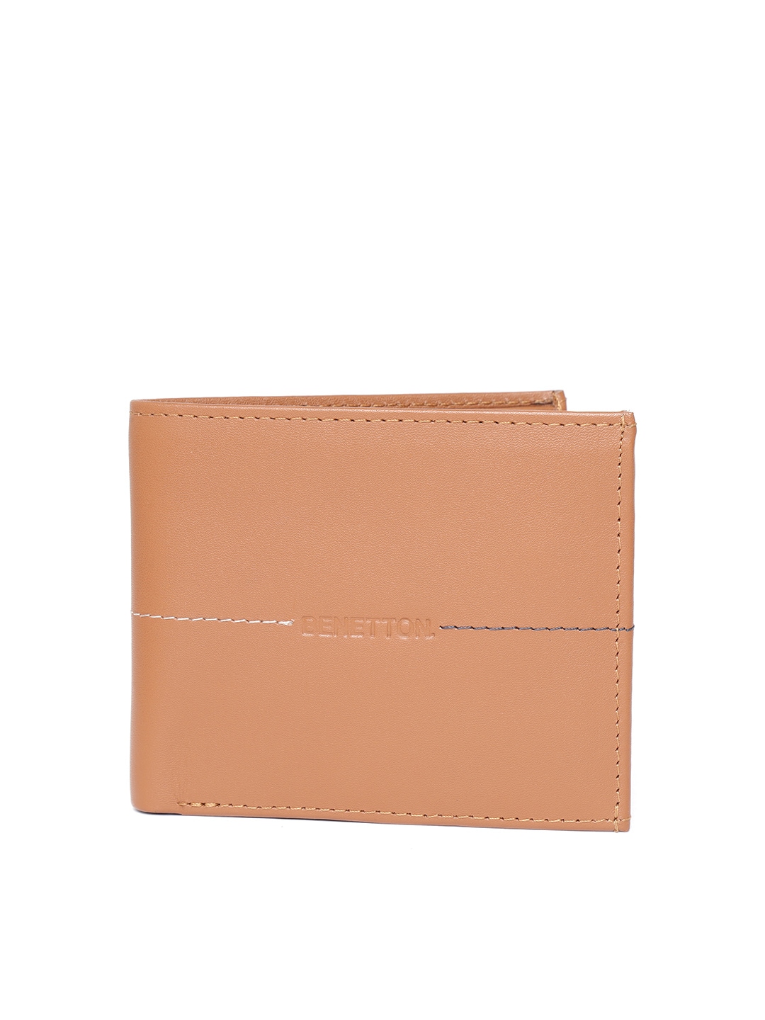 United Colors of Benetton Men Brown Solid Leather Two Fold Wallet