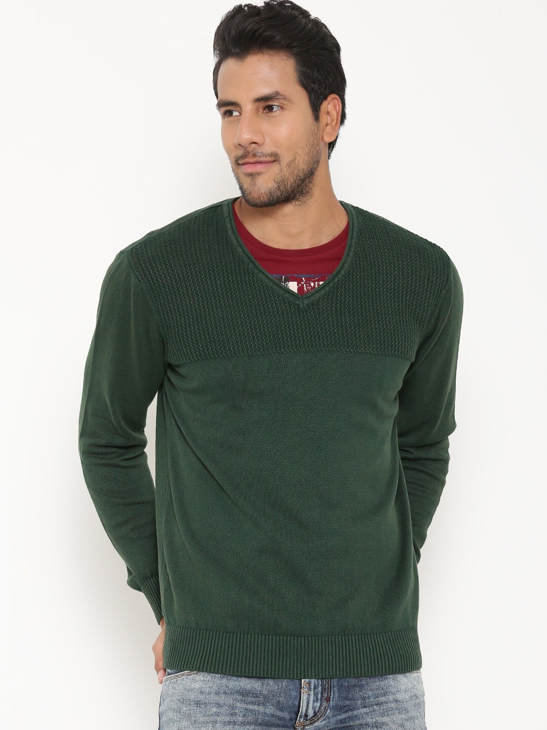 URBAN EAGLE by Pantaloons Men Green Sweater