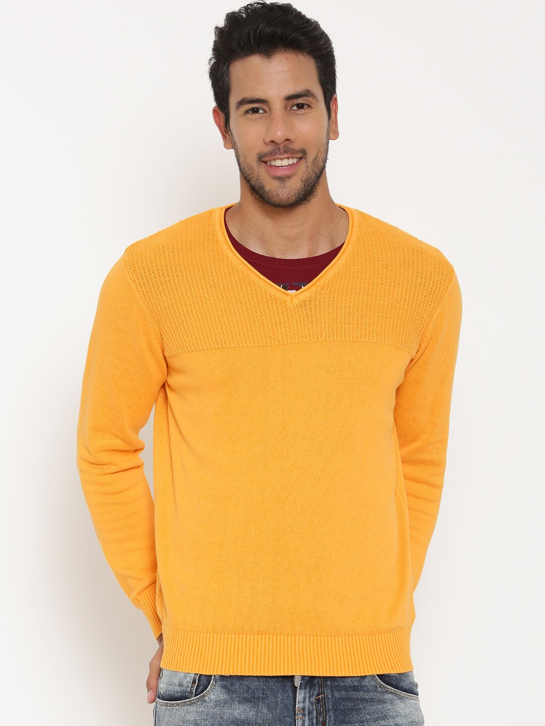 URBAN EAGLE by Pantaloons Men Mustard Yellow Sweater