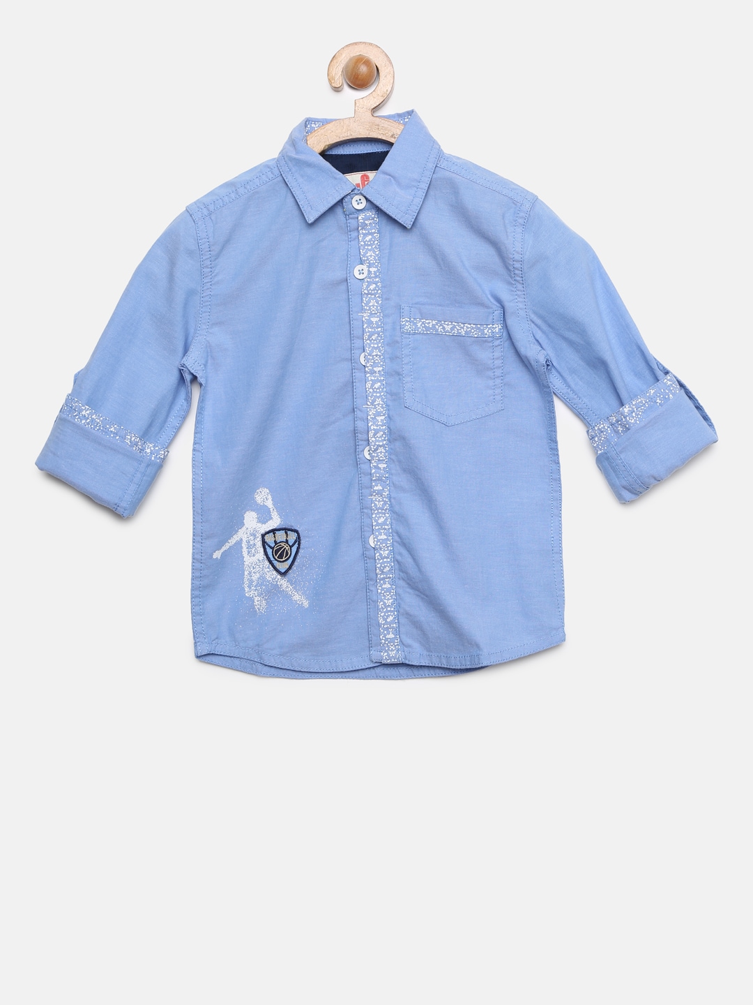 UFO Boys Blue Regular Fit Solid Casual Shirt