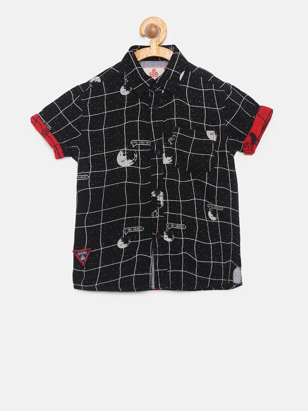 UFO Boys Black  Red Regular Fit Printed Casual Shirt