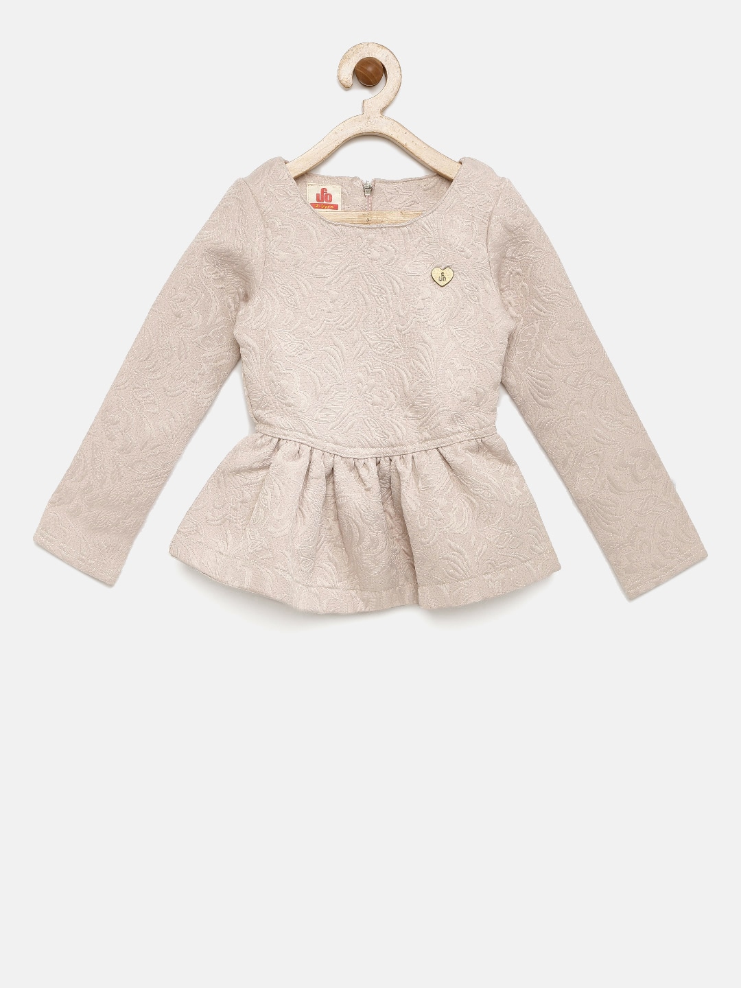 UFO Girls Beige Self-Design Peplum Top