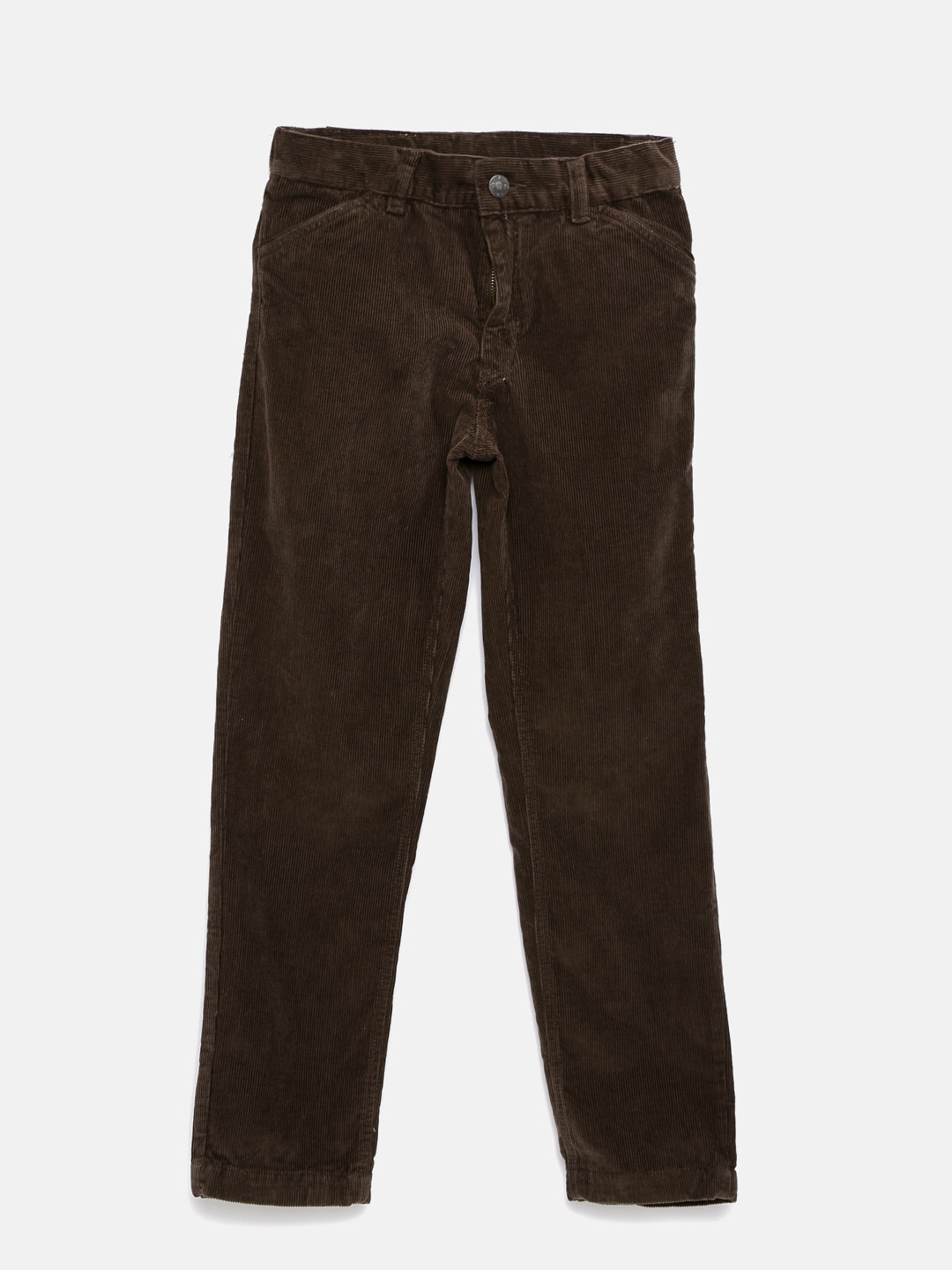 UFO Boys Brown Slim Fit Solid Corduroy Trousers