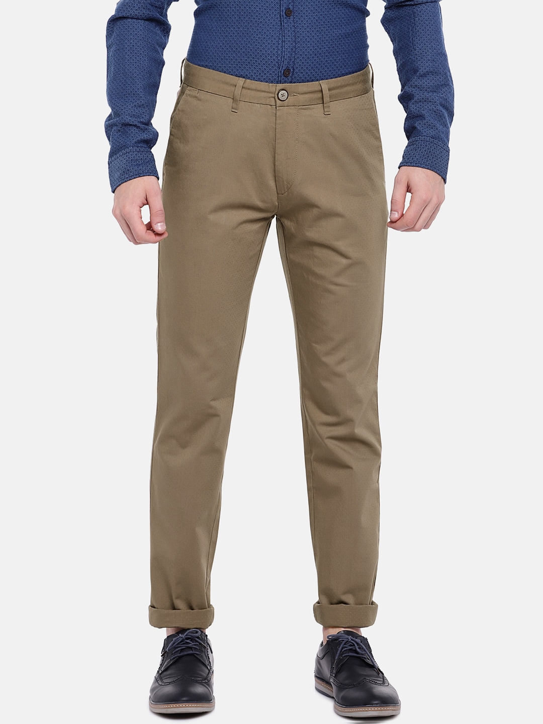 Brown Self Design Slim Fit Regular Trouser