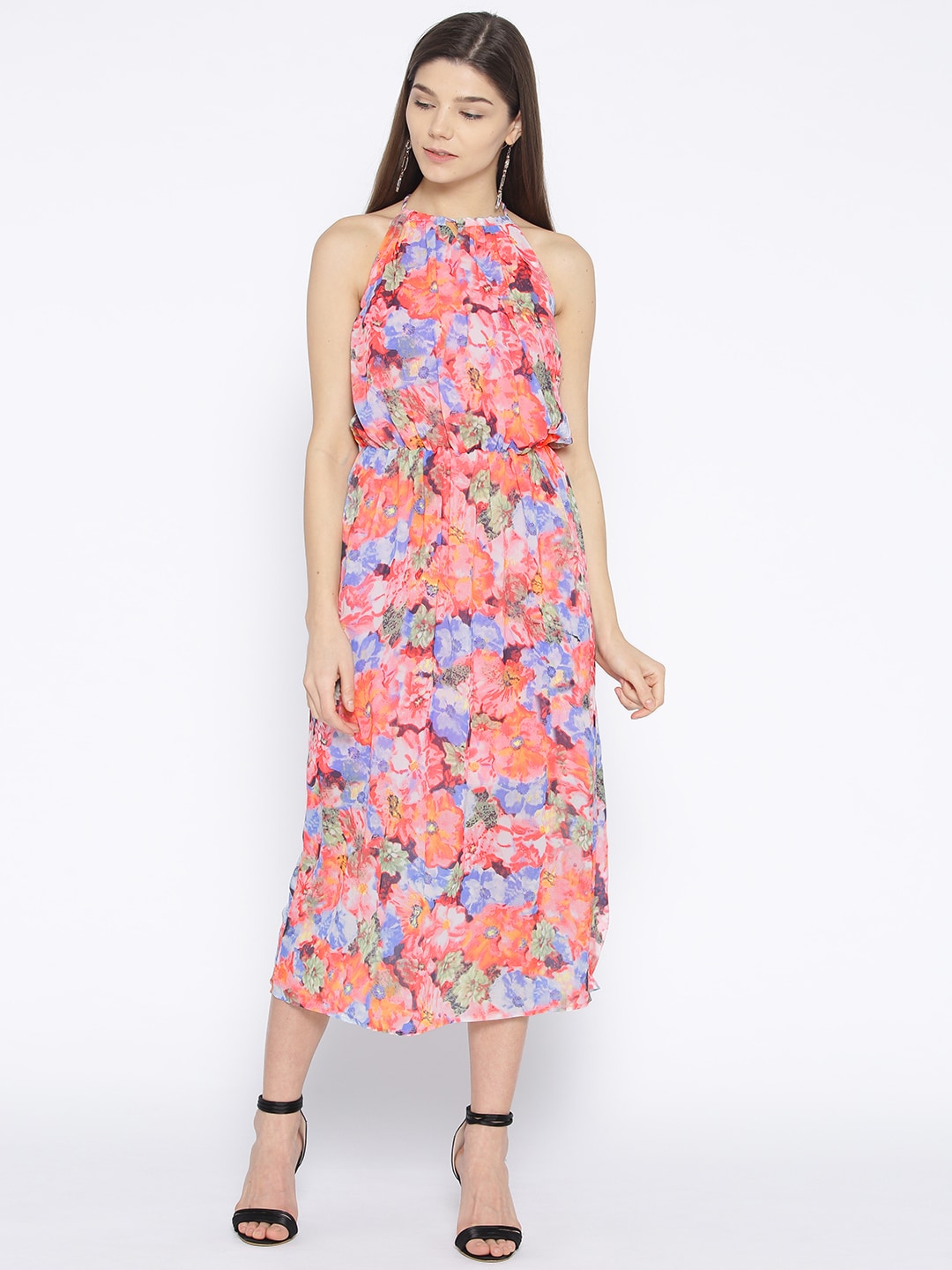 U.S. Polo Assn. Women Pink  Blue Printed A-line Dress