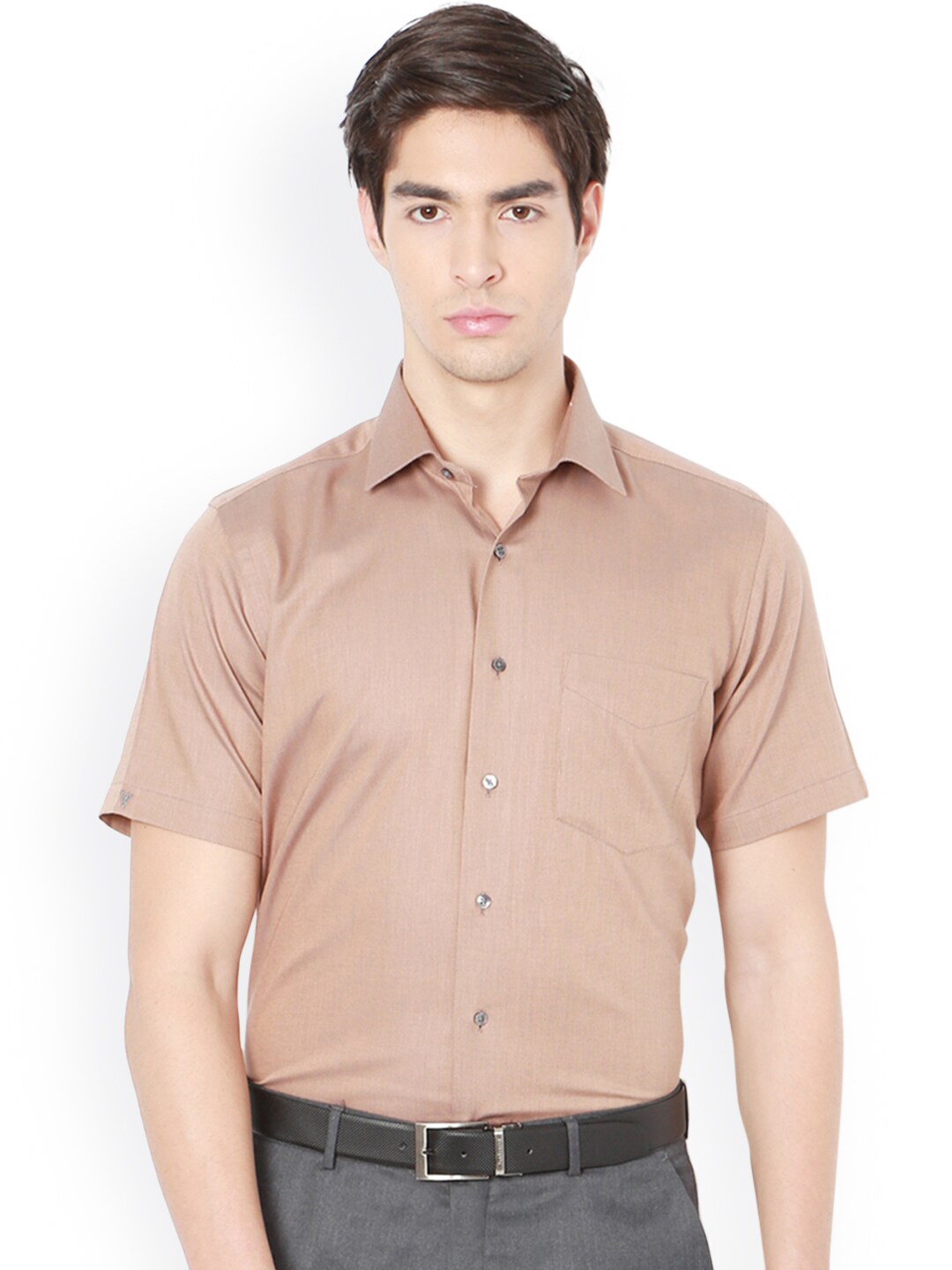 Van Heusen Men Brown Regular Fit Self-Design Formal Shirt