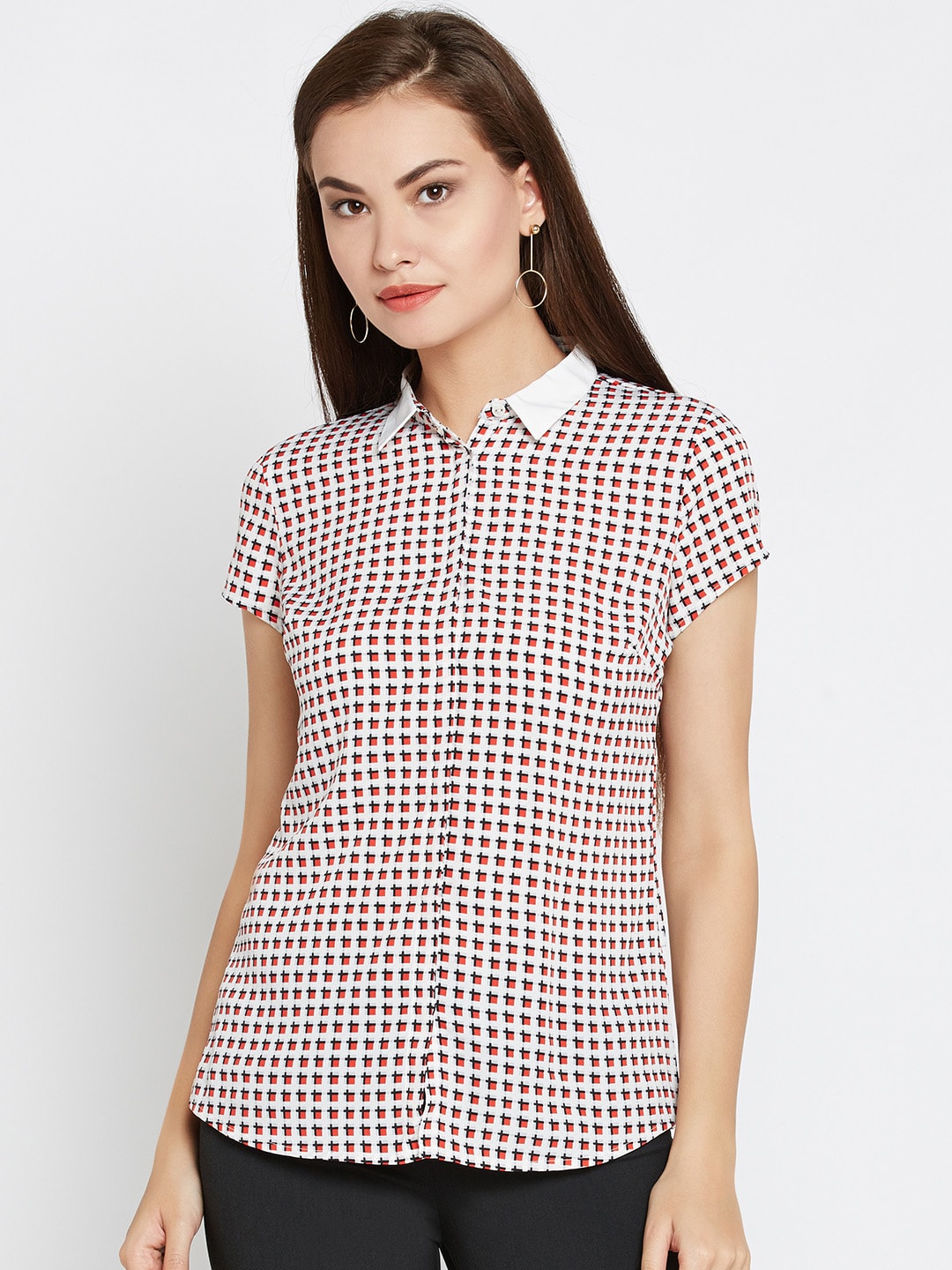 Wills Lifestyle Women White  Red Printed Casual Shirt