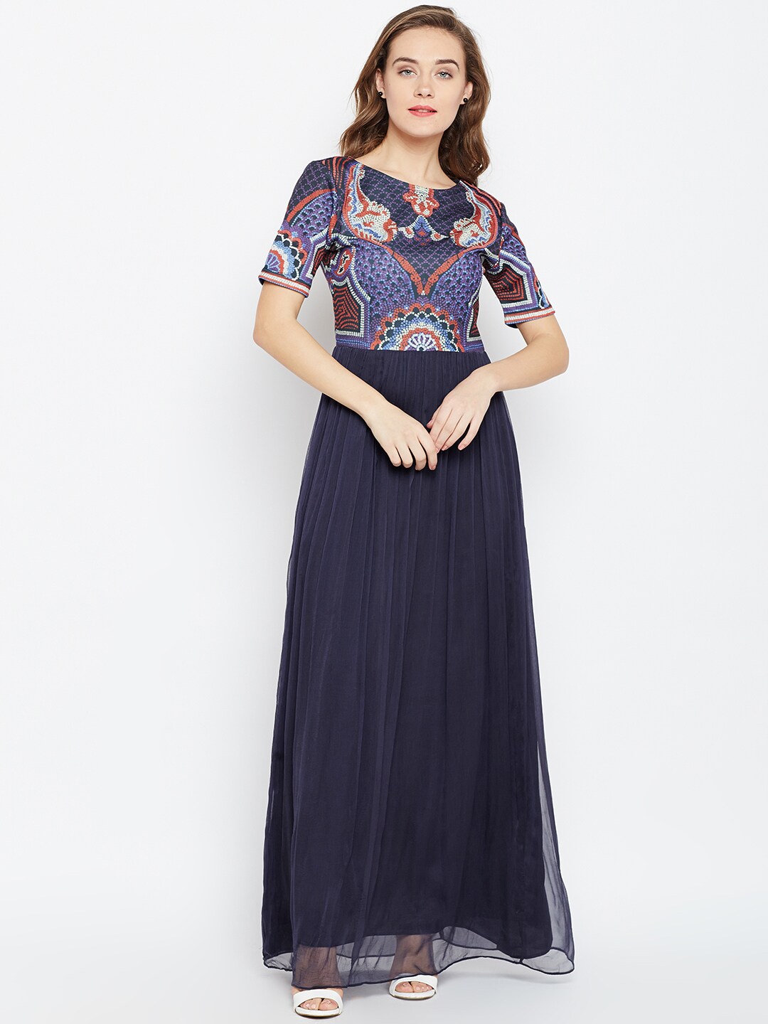 Wills Lifestyle Women Navy Blue Printed Maxi Dress