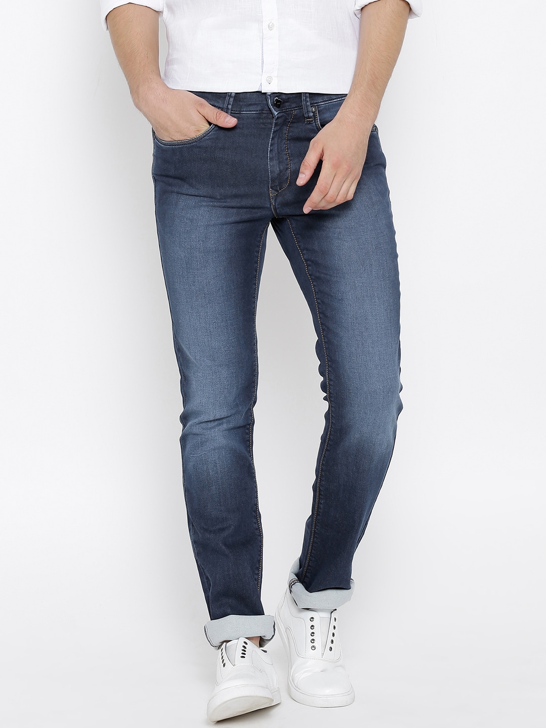 Wills Lifestyle Blue Washed Skinny Stretchable Jeans