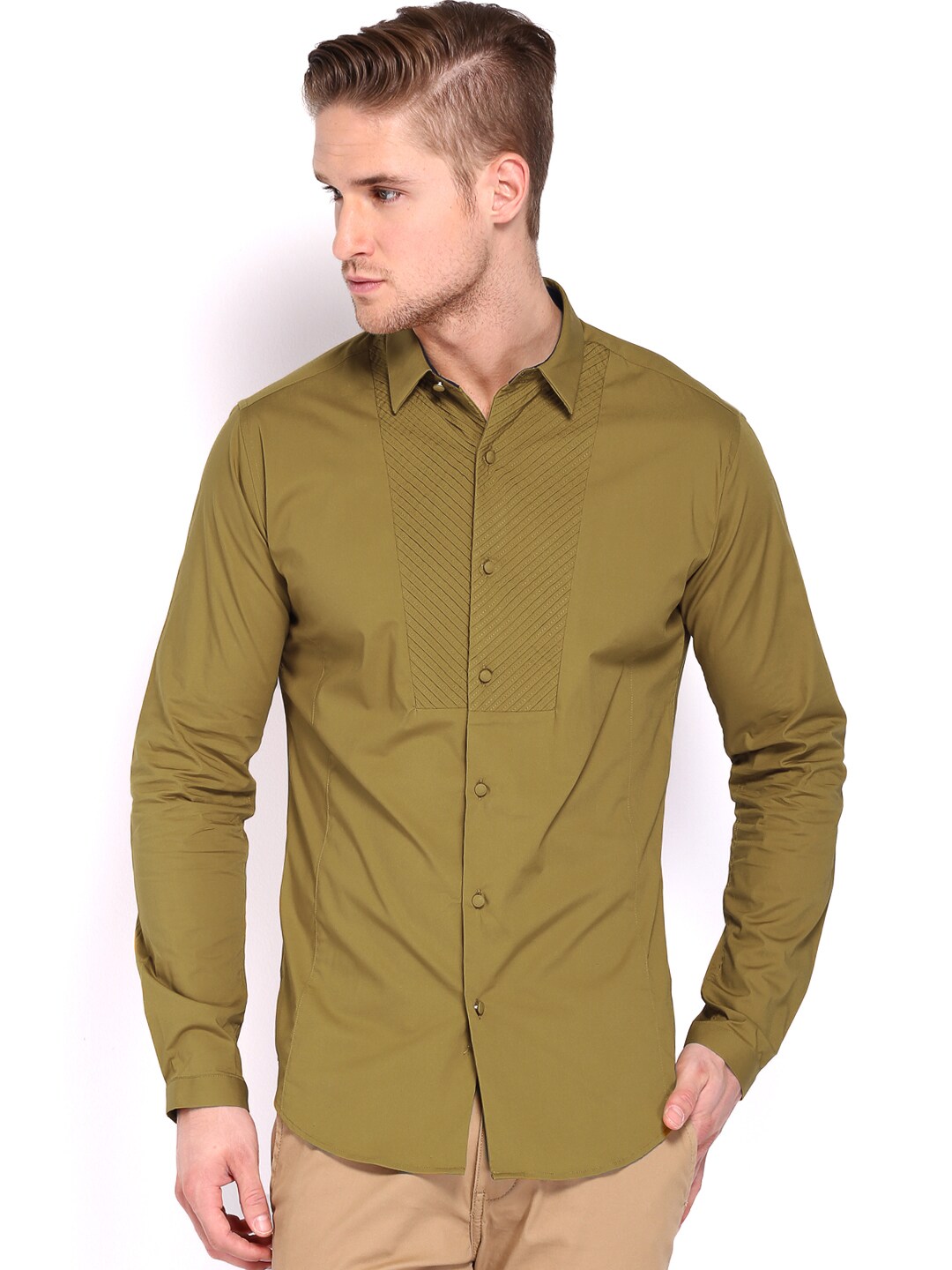 Wills Lifestyle Men Khaki Ken Skinny Fit Casual Shirt