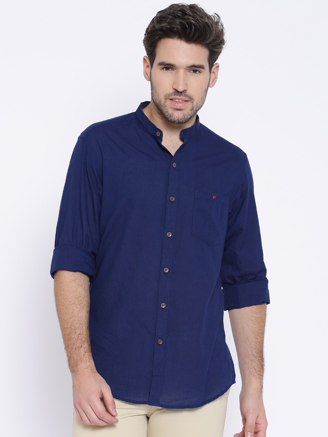 Wills Lifestyle Sport Navy Slim Casual Shirt