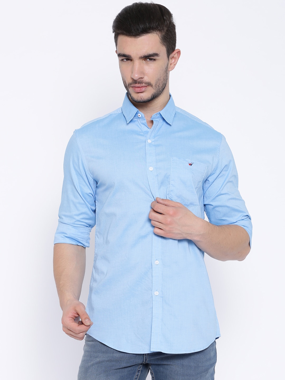 Wills Lifestyle Sport Blue Slim Casual Shirt