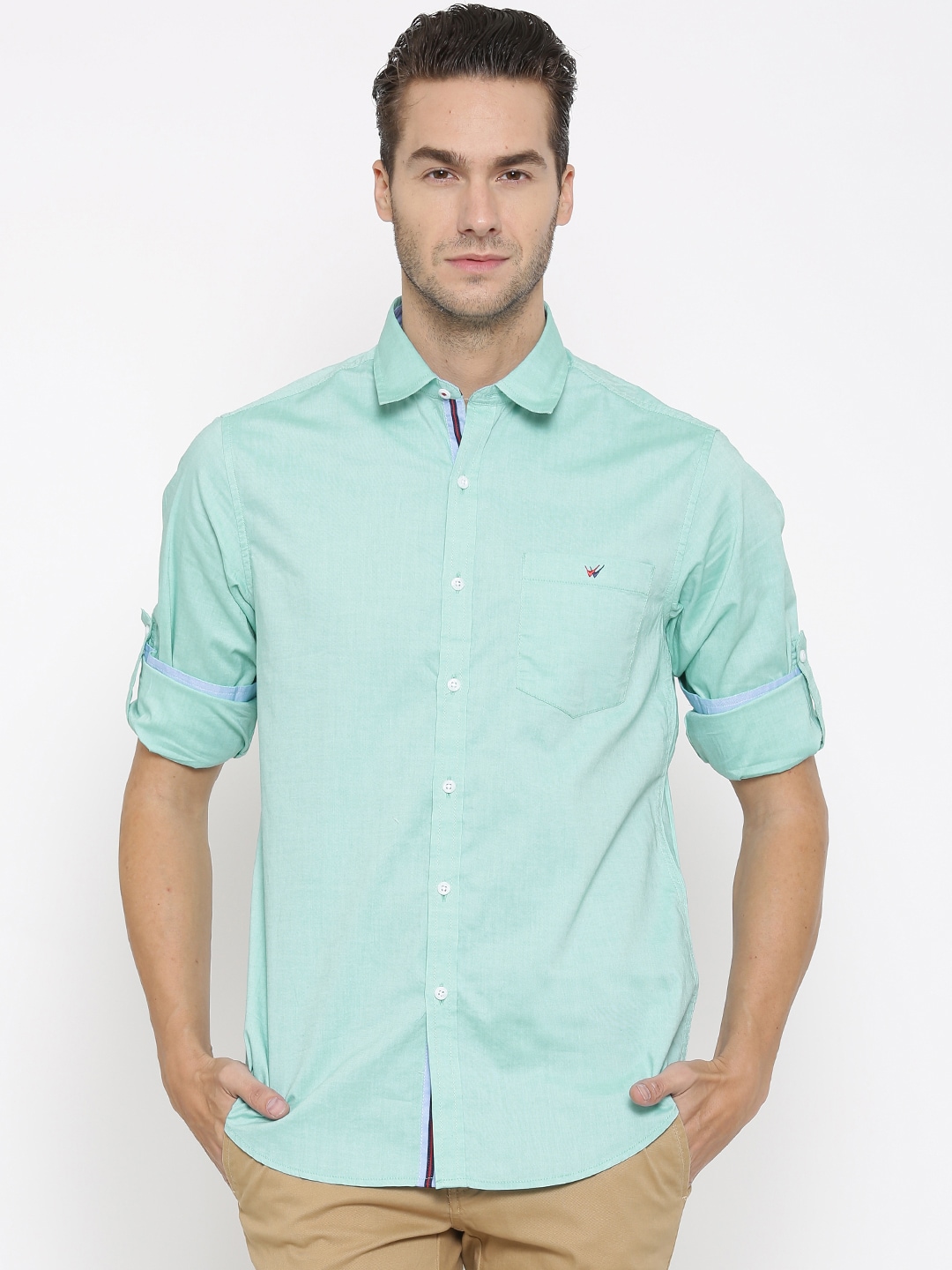 Wills Lifestyle Men Green Slim Fit Solid Casual Shirt