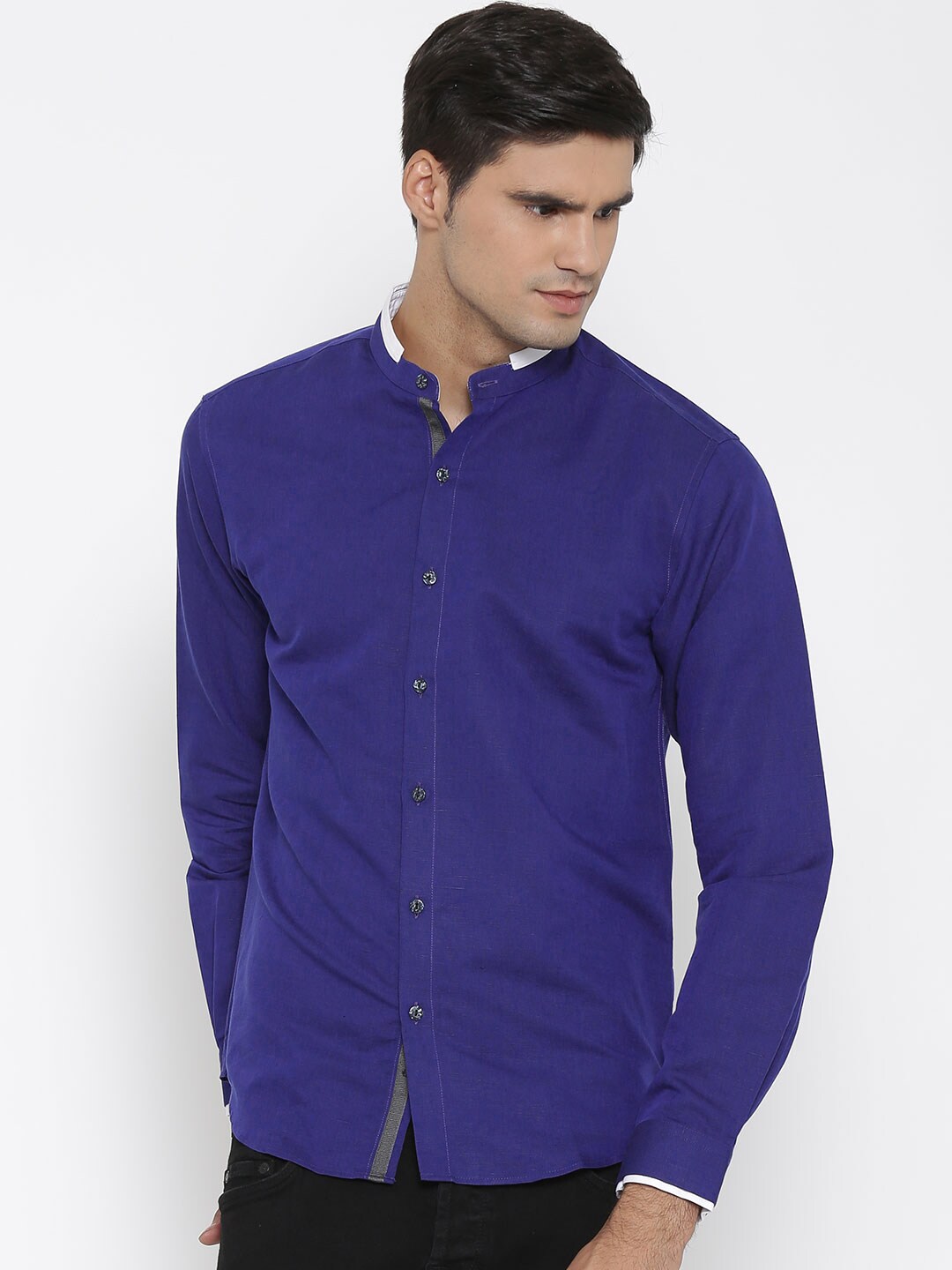 Wills Lifestyle Men Blue Slim Fit Solid Party Shirt