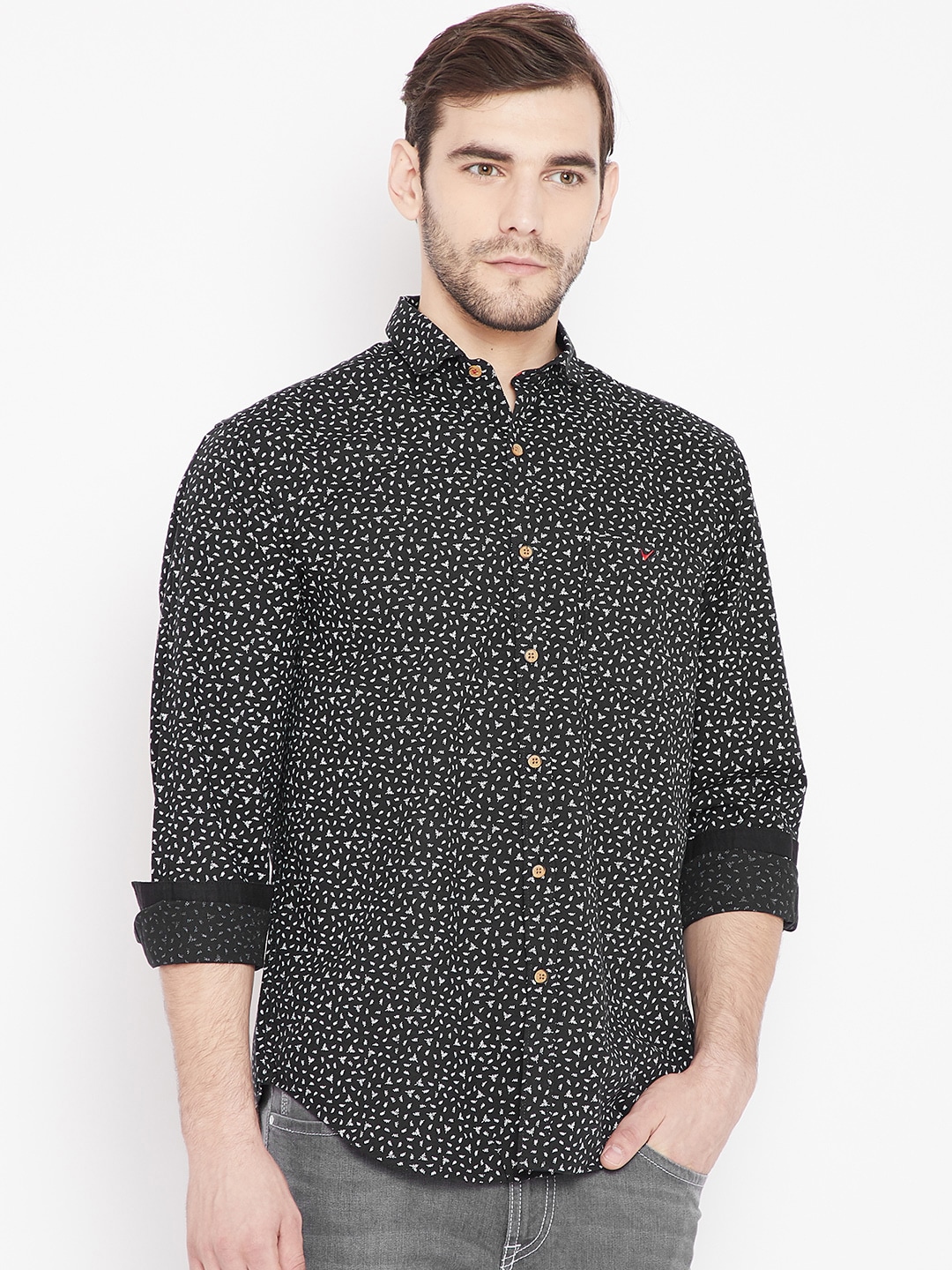 Wills Lifestyle Men Black  White Printed Casual Shirt