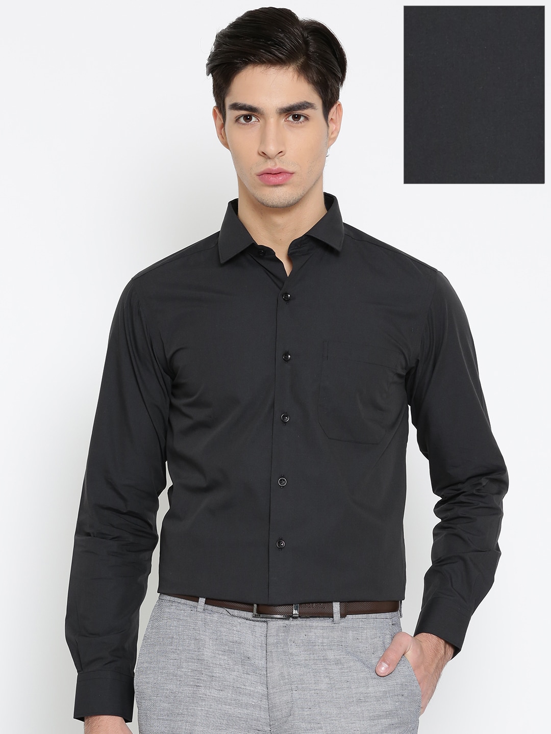 Wills Lifestyle Men Black Slim Fit Solid Formal Shirt