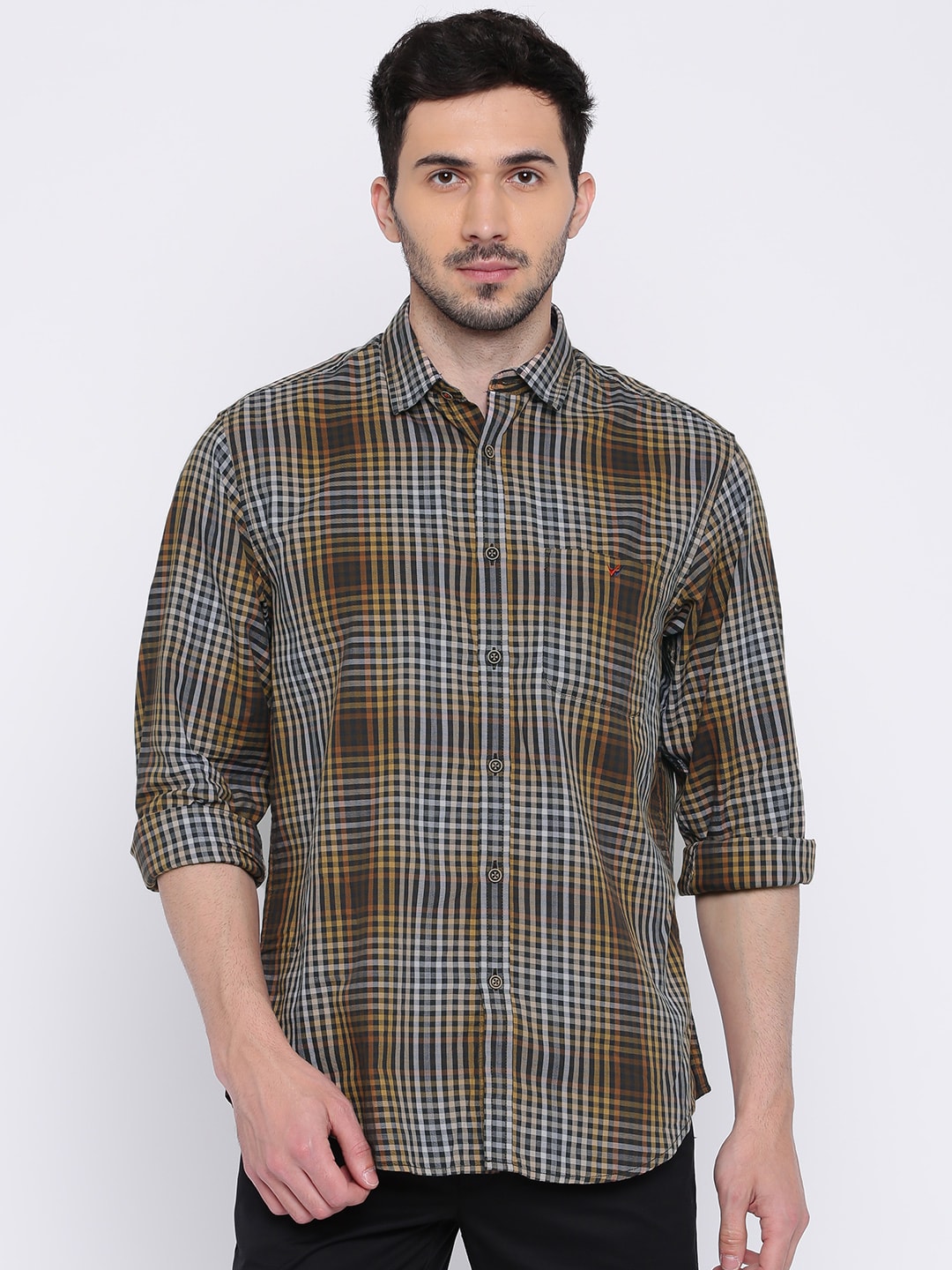 Wills Lifestyle Men Mustard Regular Fit Checked Casual Shirt