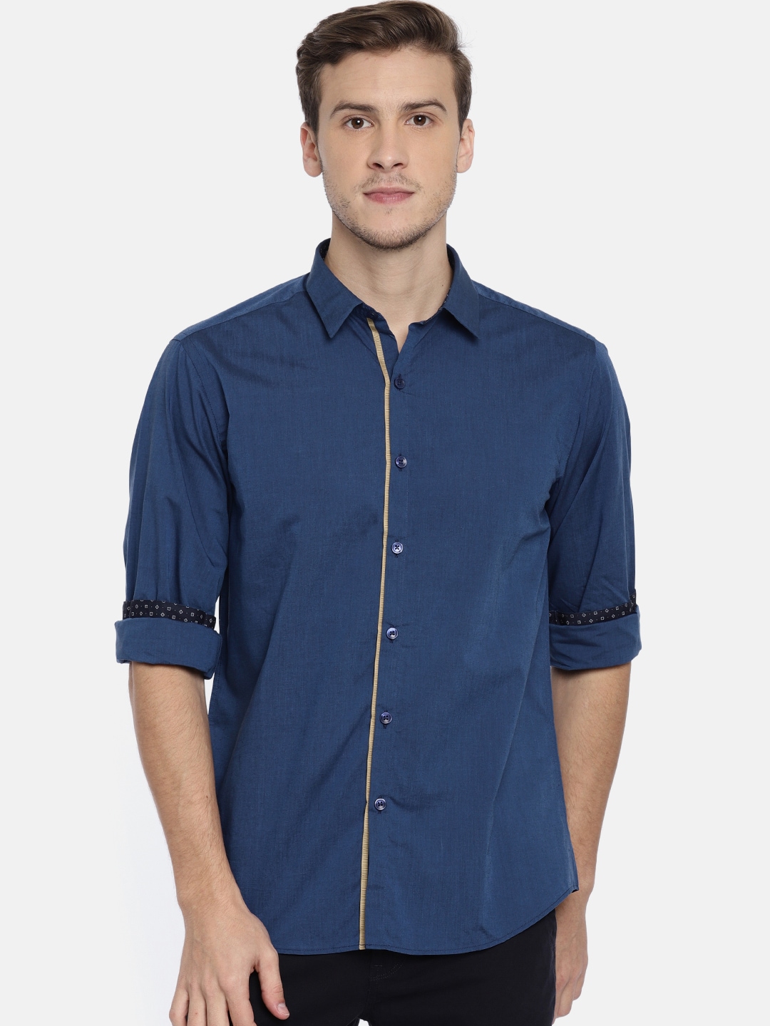 Wills Lifestyle Men Blue Slim-Fit Solid Partywear Shirt