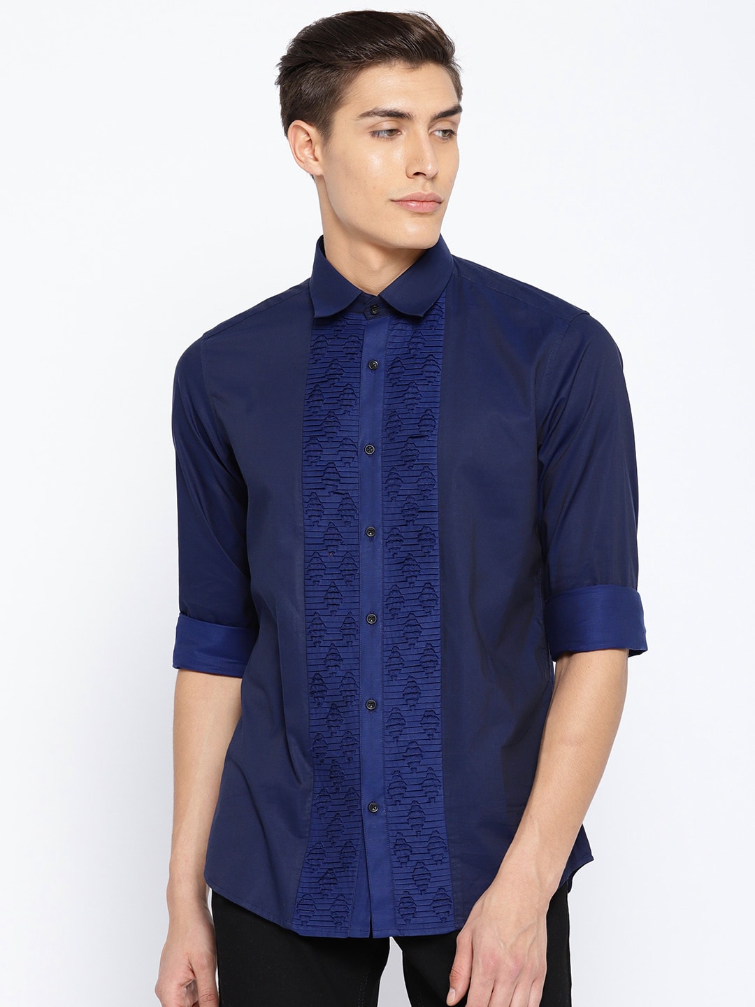 Wills Lifestyle by Rohit Gandhi-Rahul Khanna Men Navy Solid Partywear Shirt