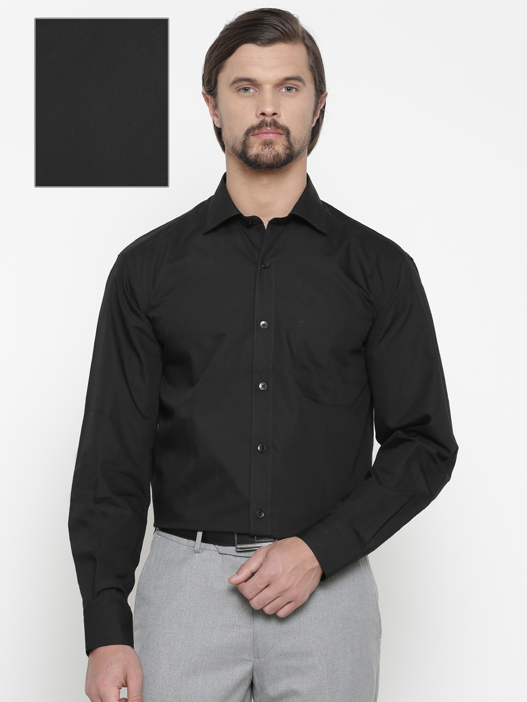 Wills Lifestyle Men Black Solid Formal Shirt