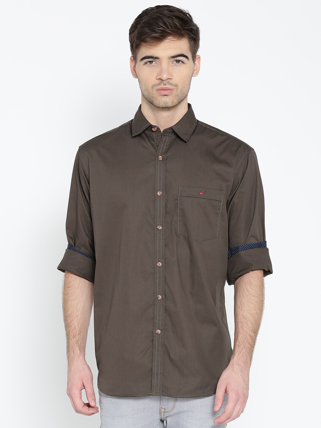 Wills Lifestyle Men Coffee Brown Solid Casual Shirt